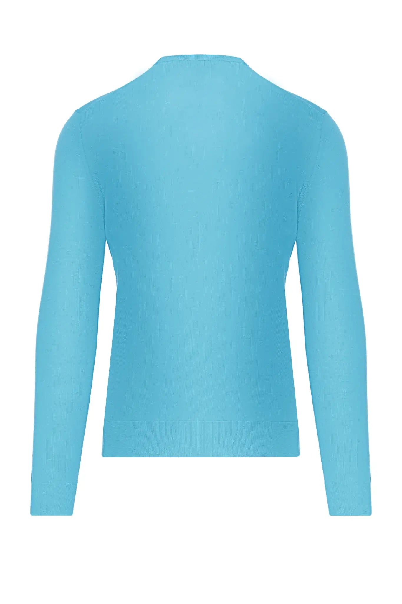 Pulover fin bleu din lana merino