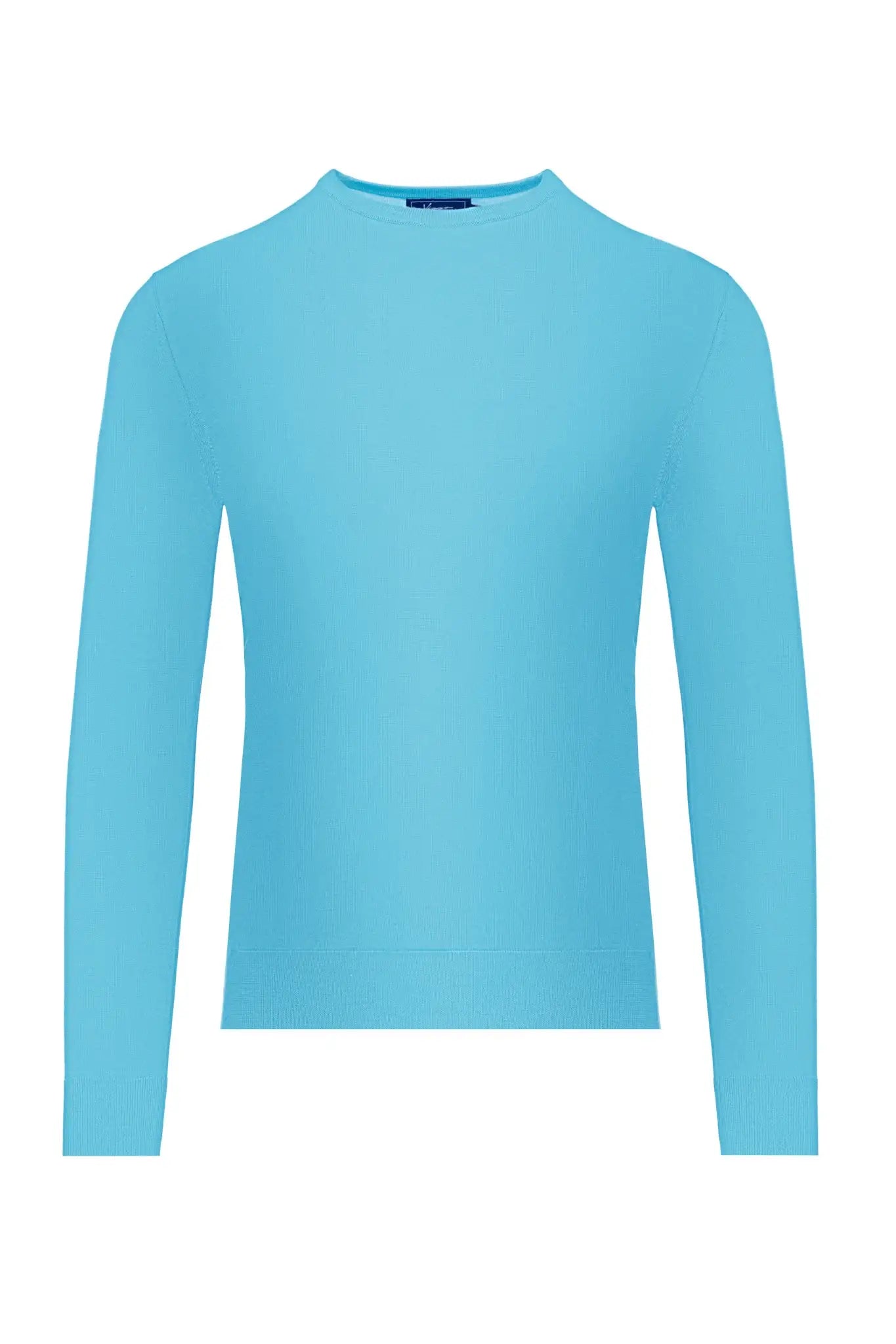 Pulover fin bleu din lana merino