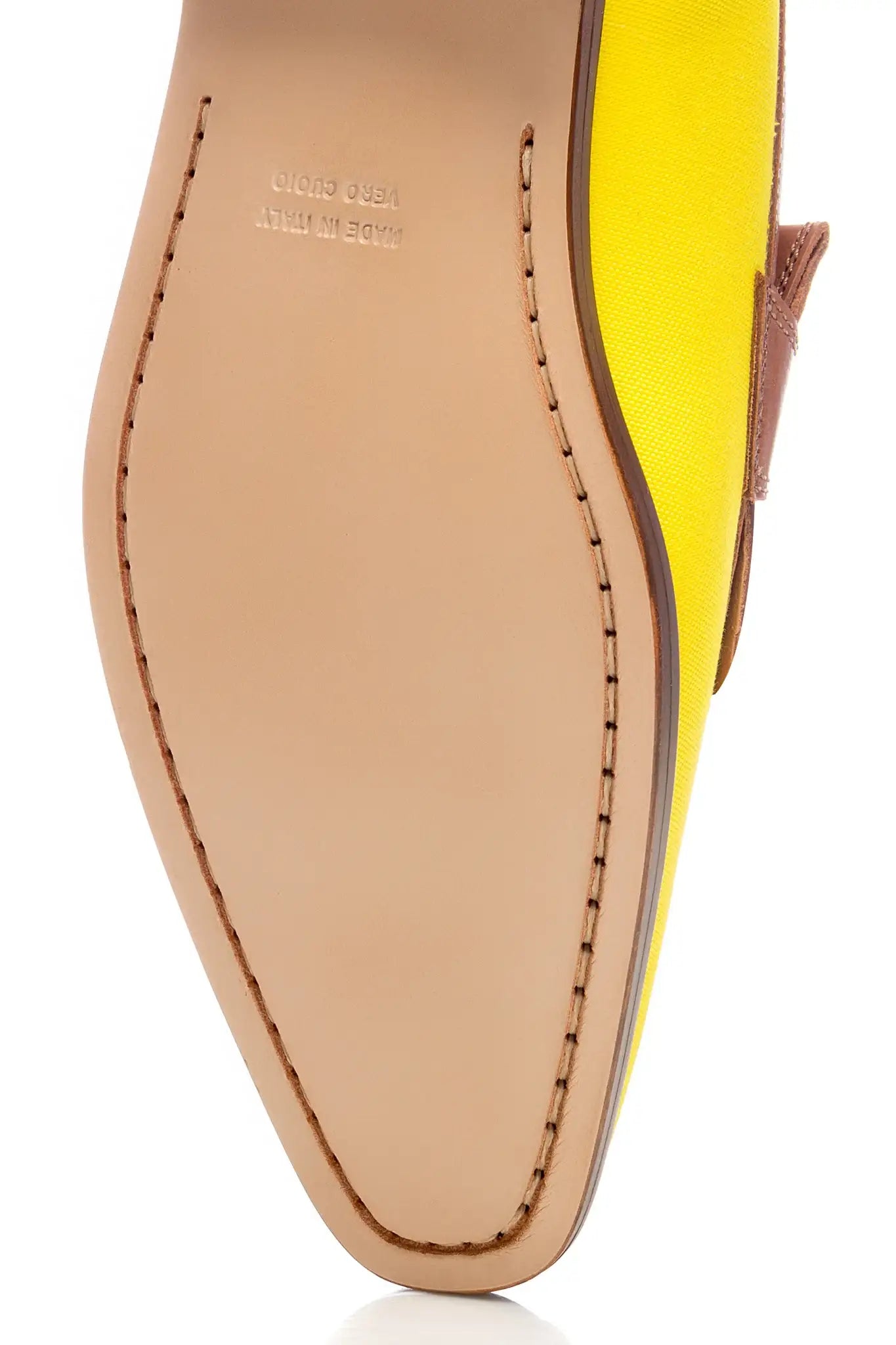 Mocasini tassel galbeni din piele si textil