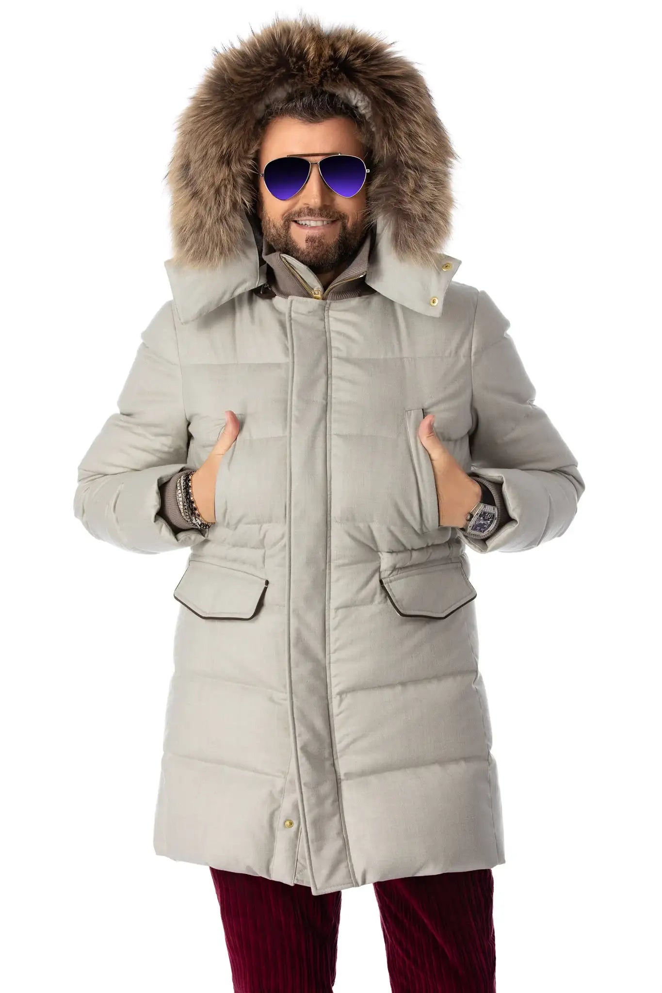 Waterproof parka made of virgin wool and down