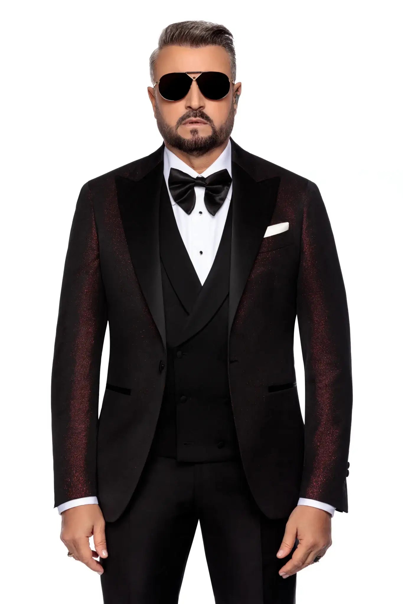 Metallic bordeaux tuxedo jacket