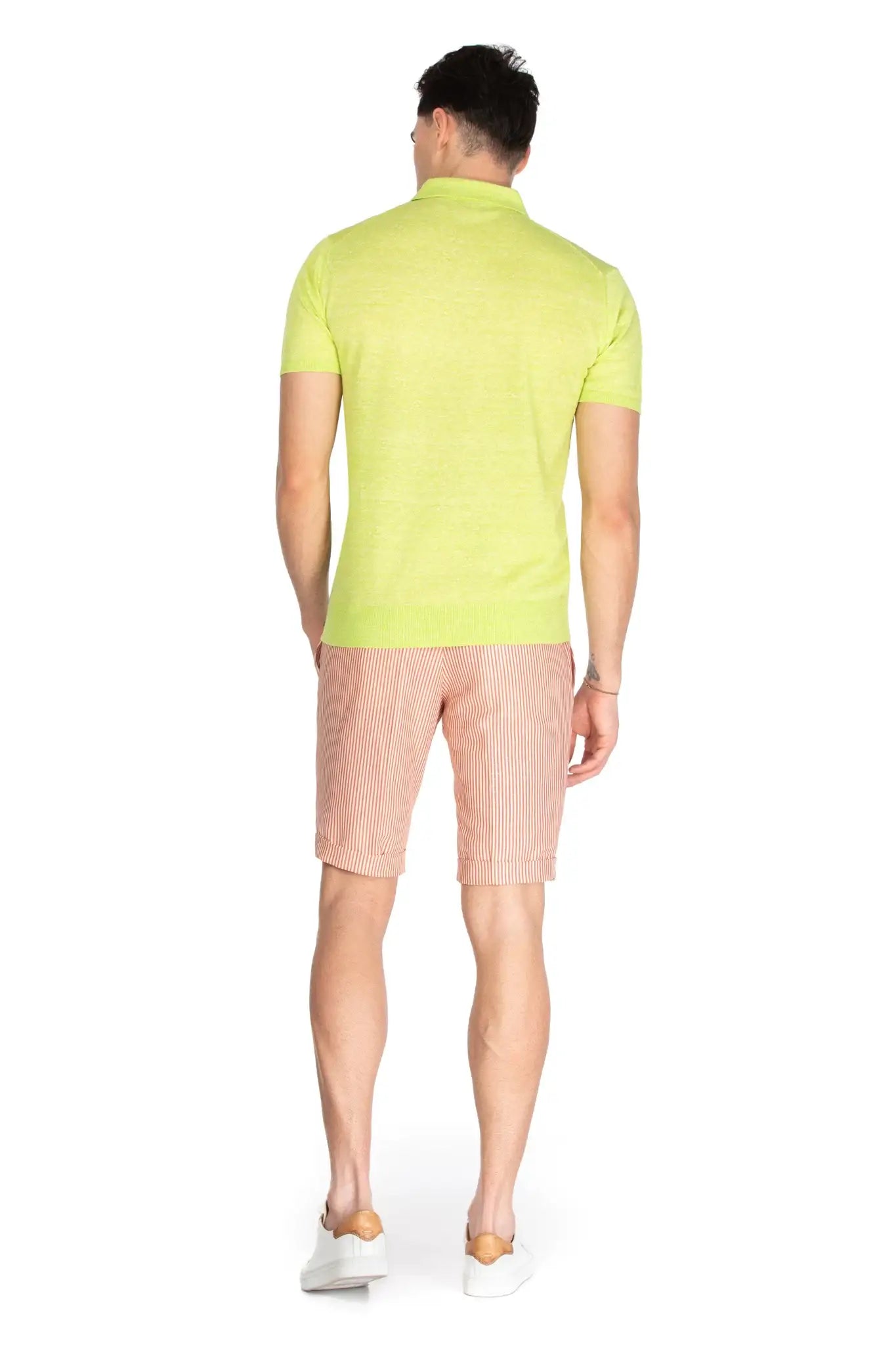 Green polo shirt in merino wool and linen