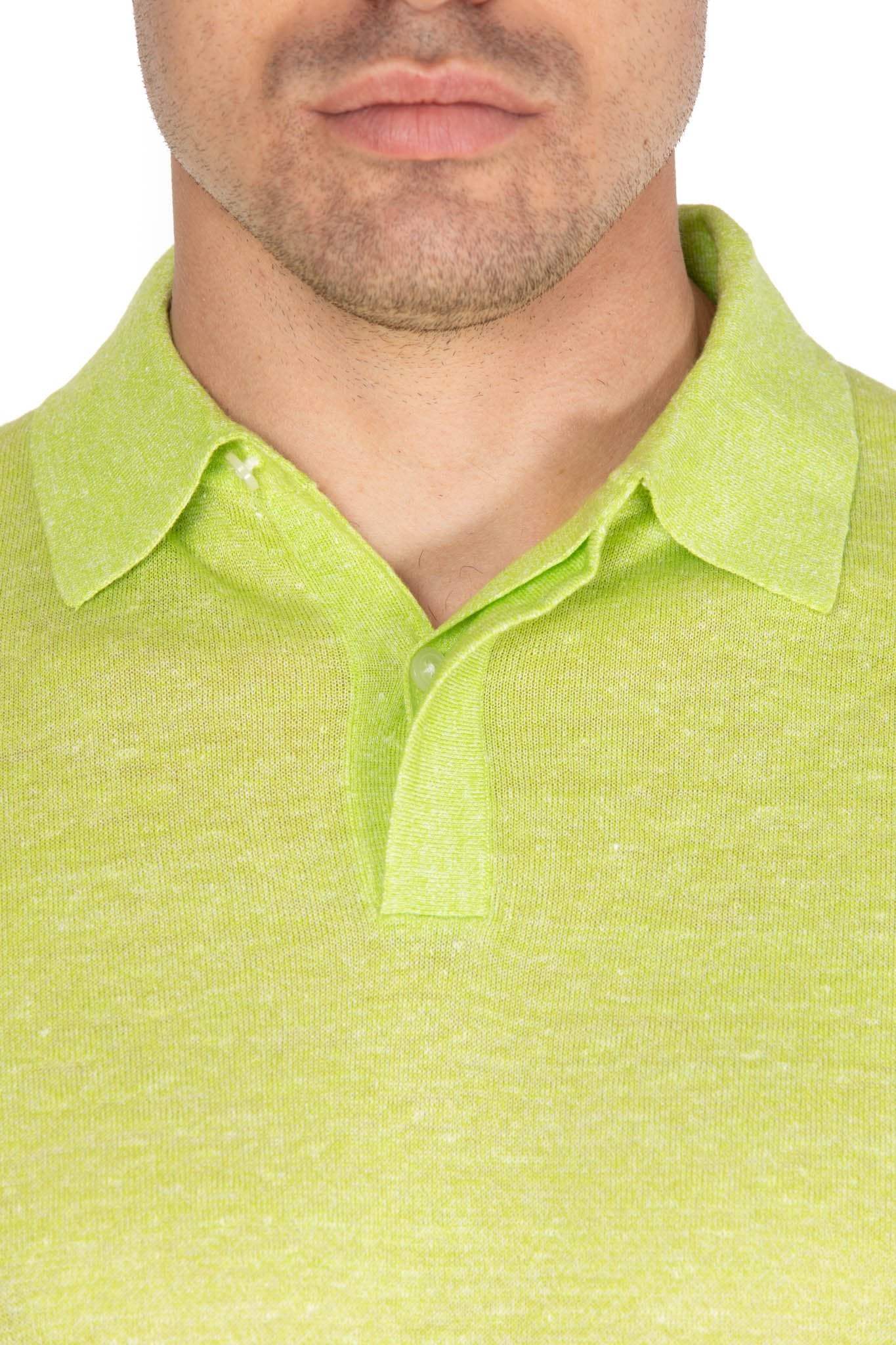 Green polo shirt in merino wool and linen