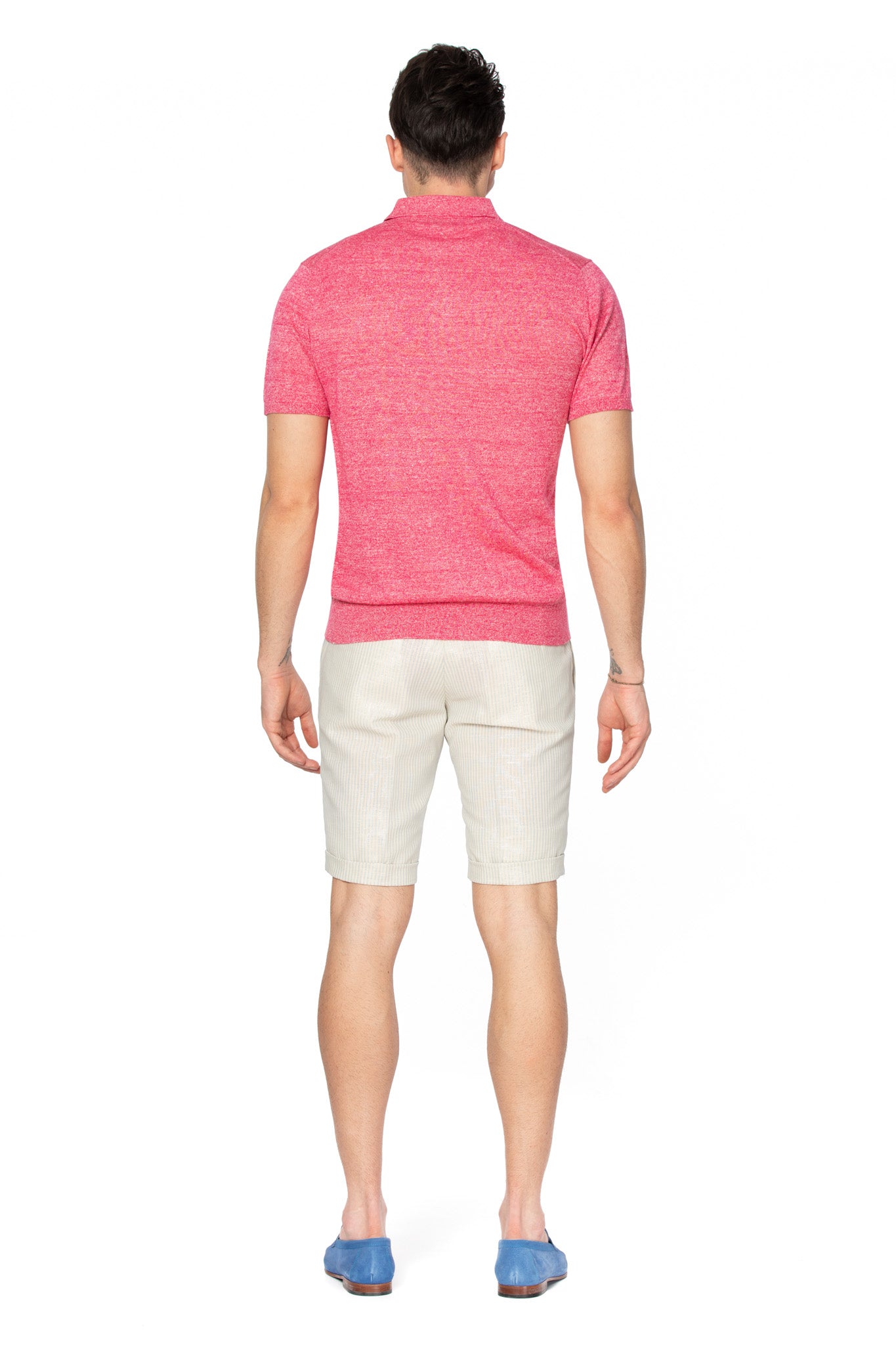 Tricou polo fucsia din lana merino si in
