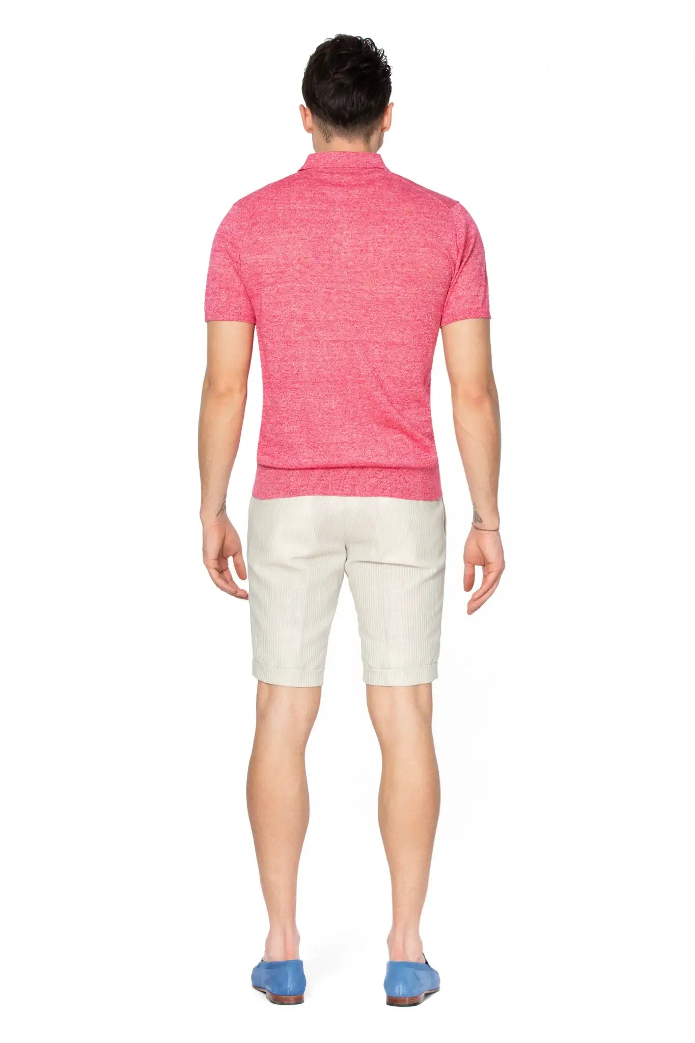 Fuchsia polo shirt in merino wool and linen