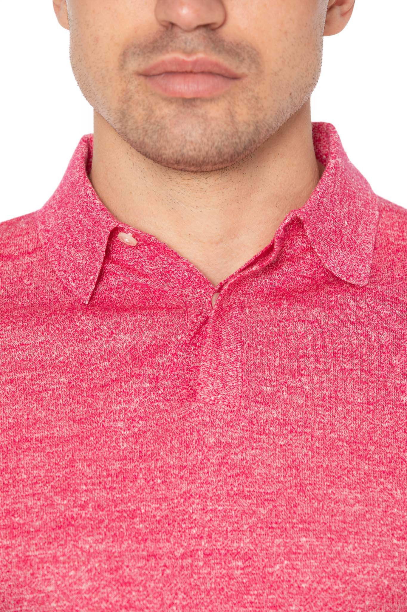 Fuchsia polo shirt in merino wool and linen