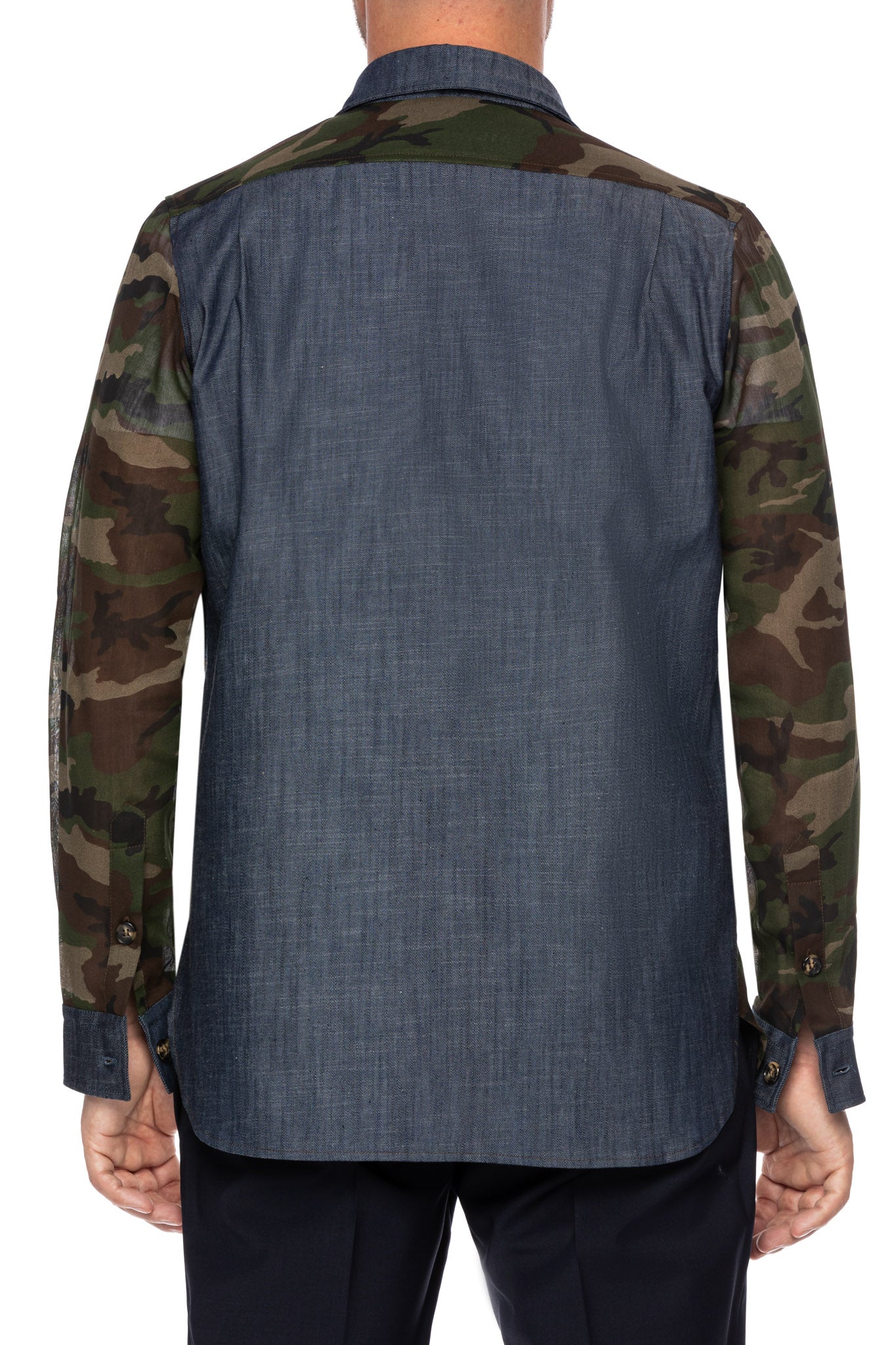 Army shirt with denim inserts