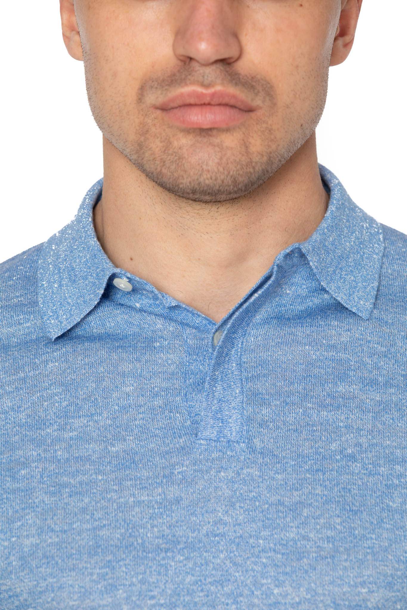 Tricou polo bleu din lana merino si in