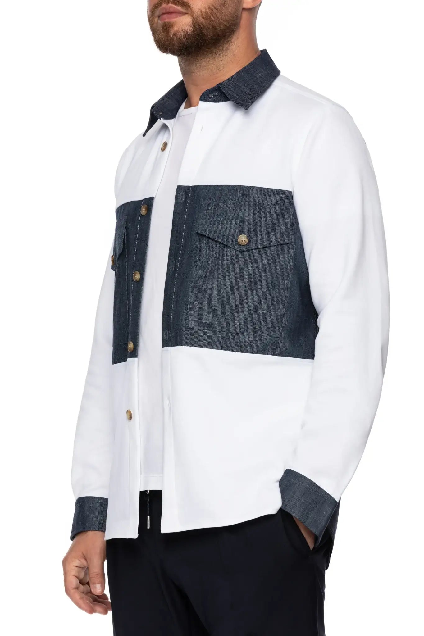 Camasa alba cu insertii denim