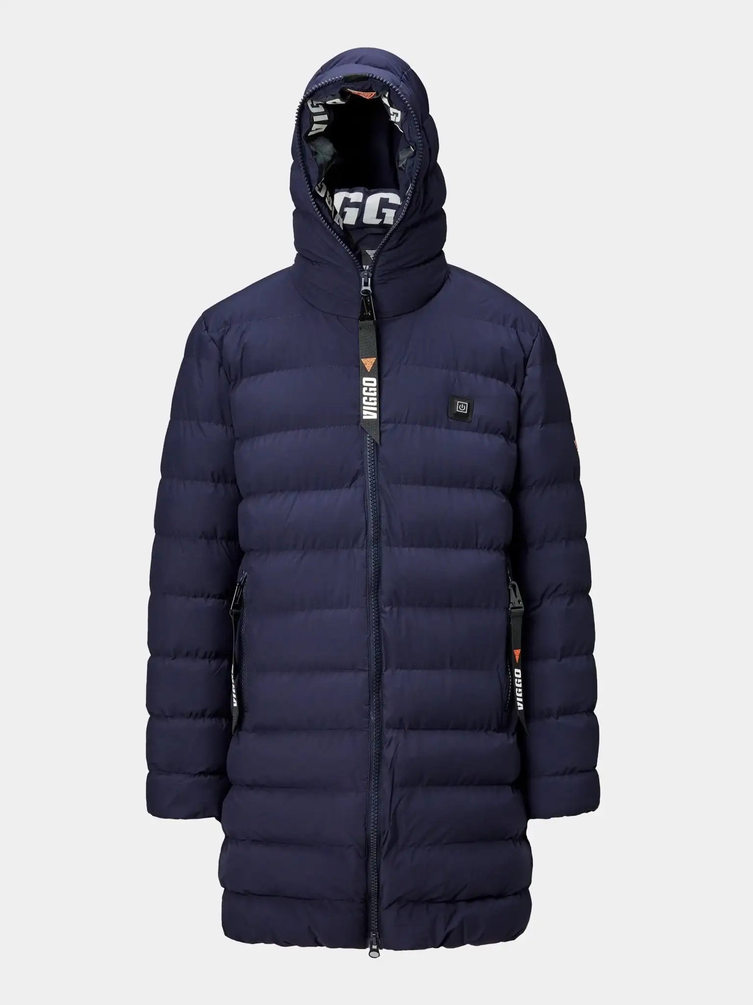 Long navy jacket with heating and removable accessories