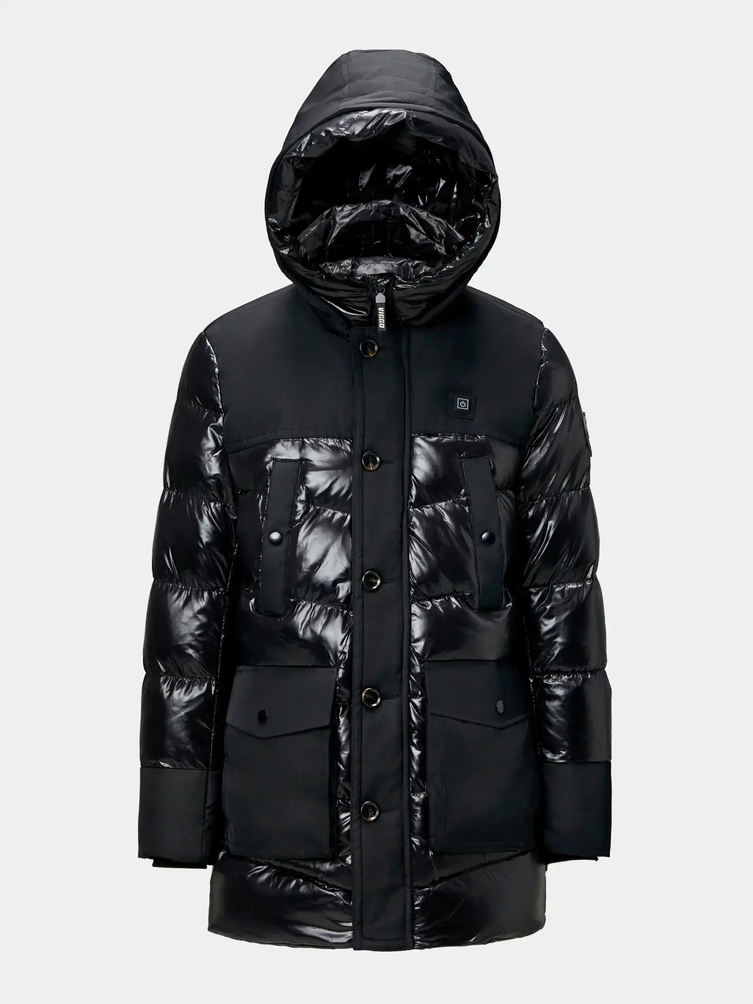 Geaca neagra lunga, cu incalzire