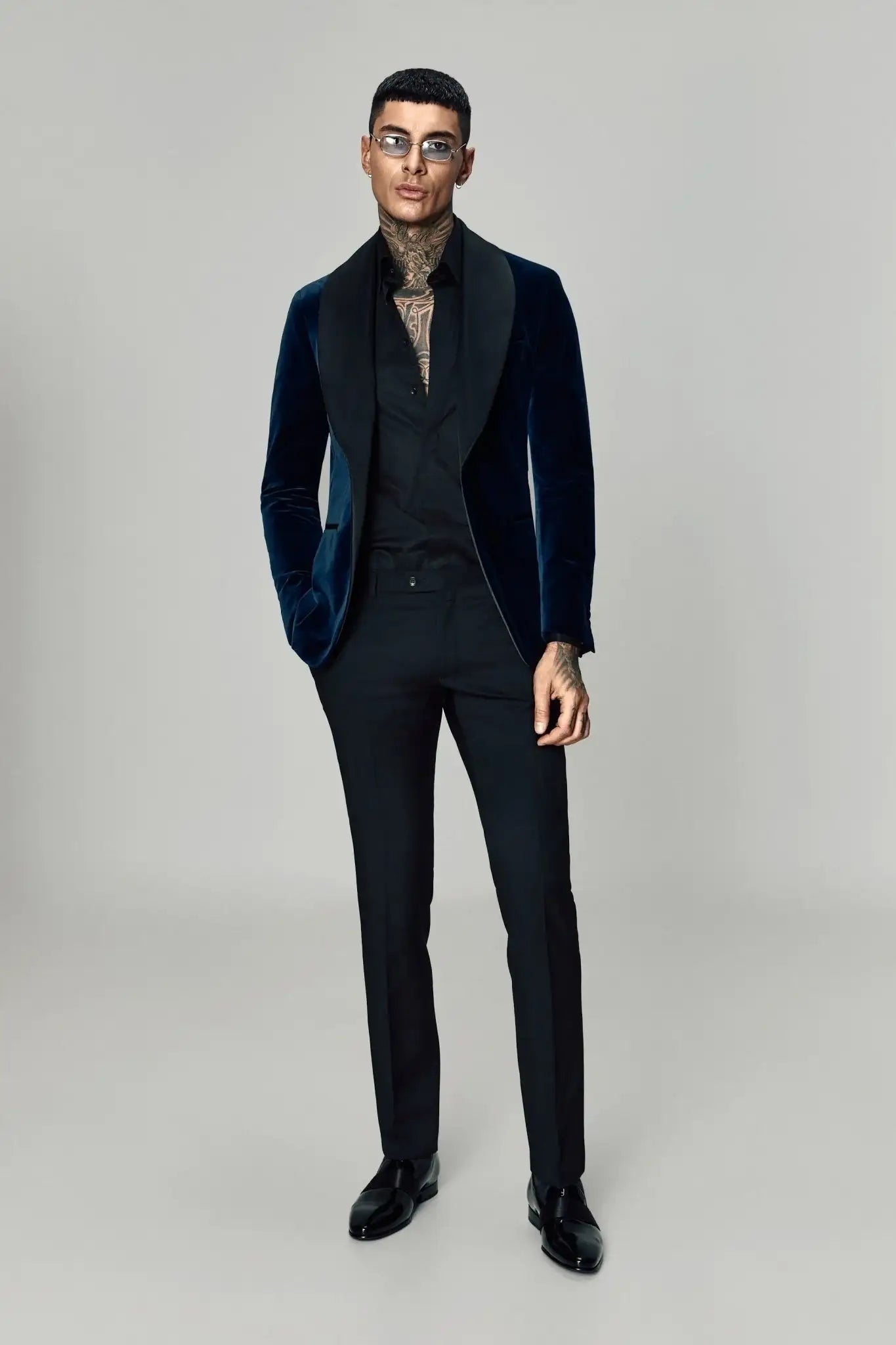 Navy velvet tuxedo jacket