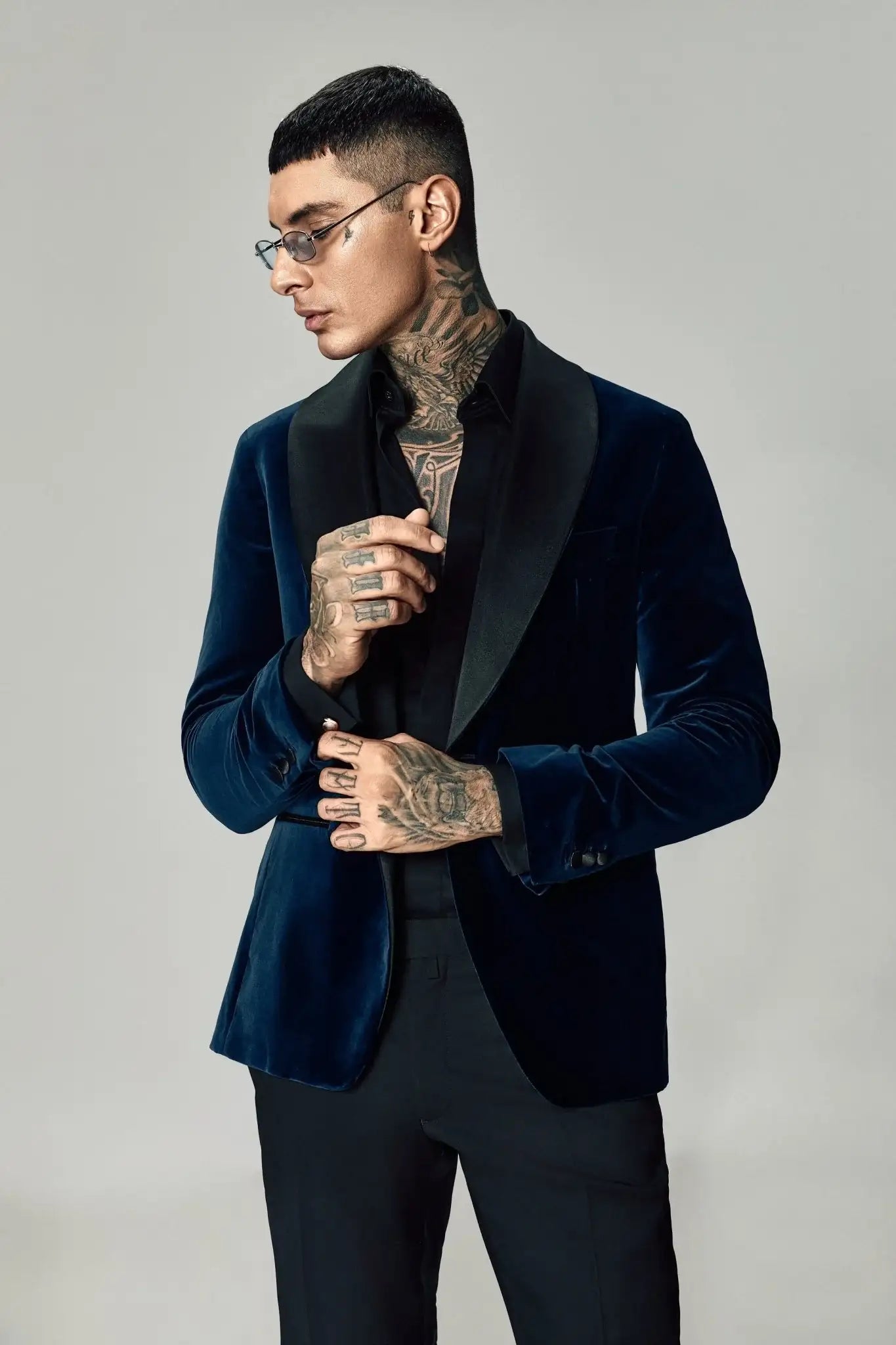 Navy velvet tuxedo jacket