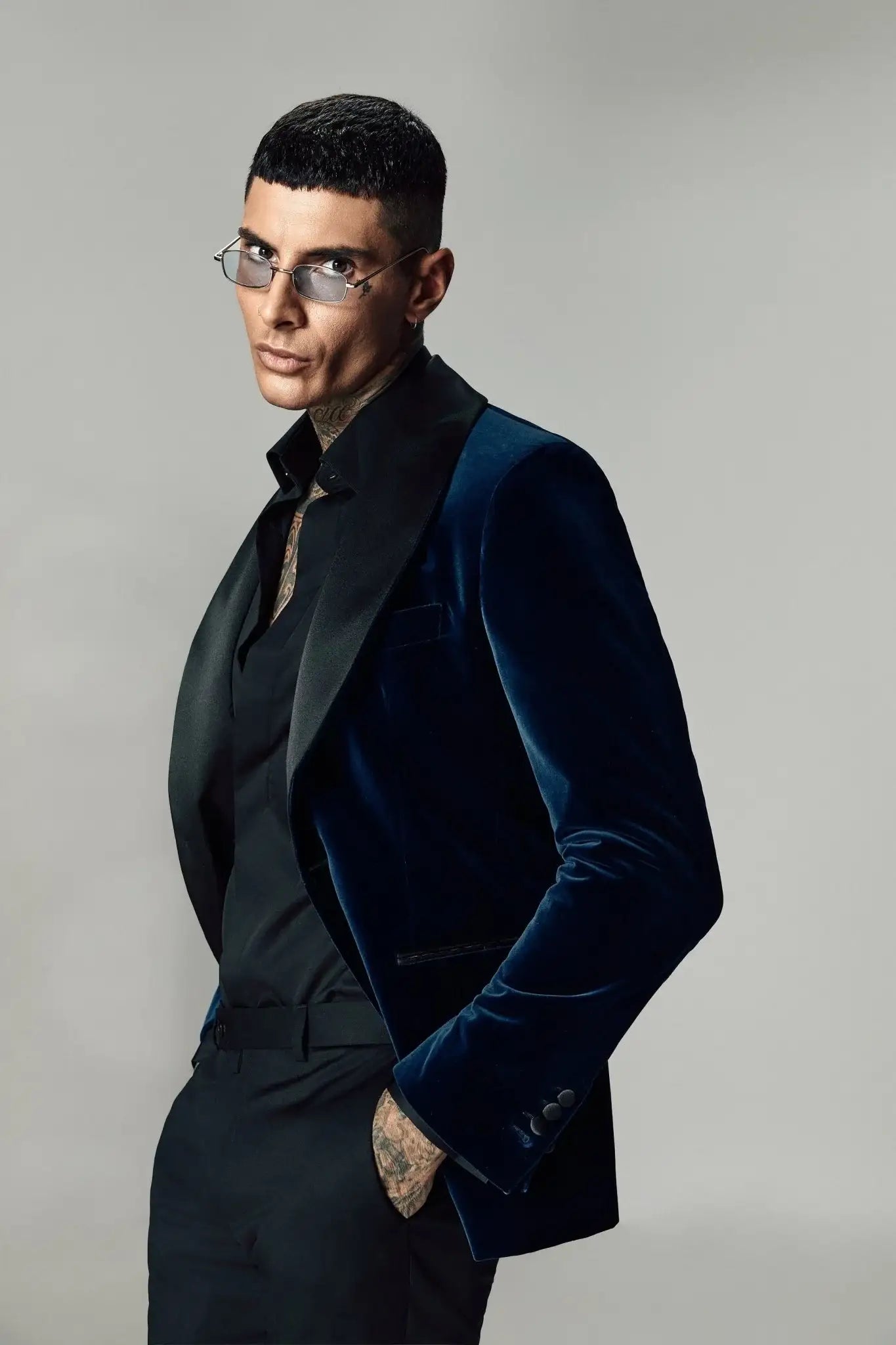 Sacou smoking din catifea navy