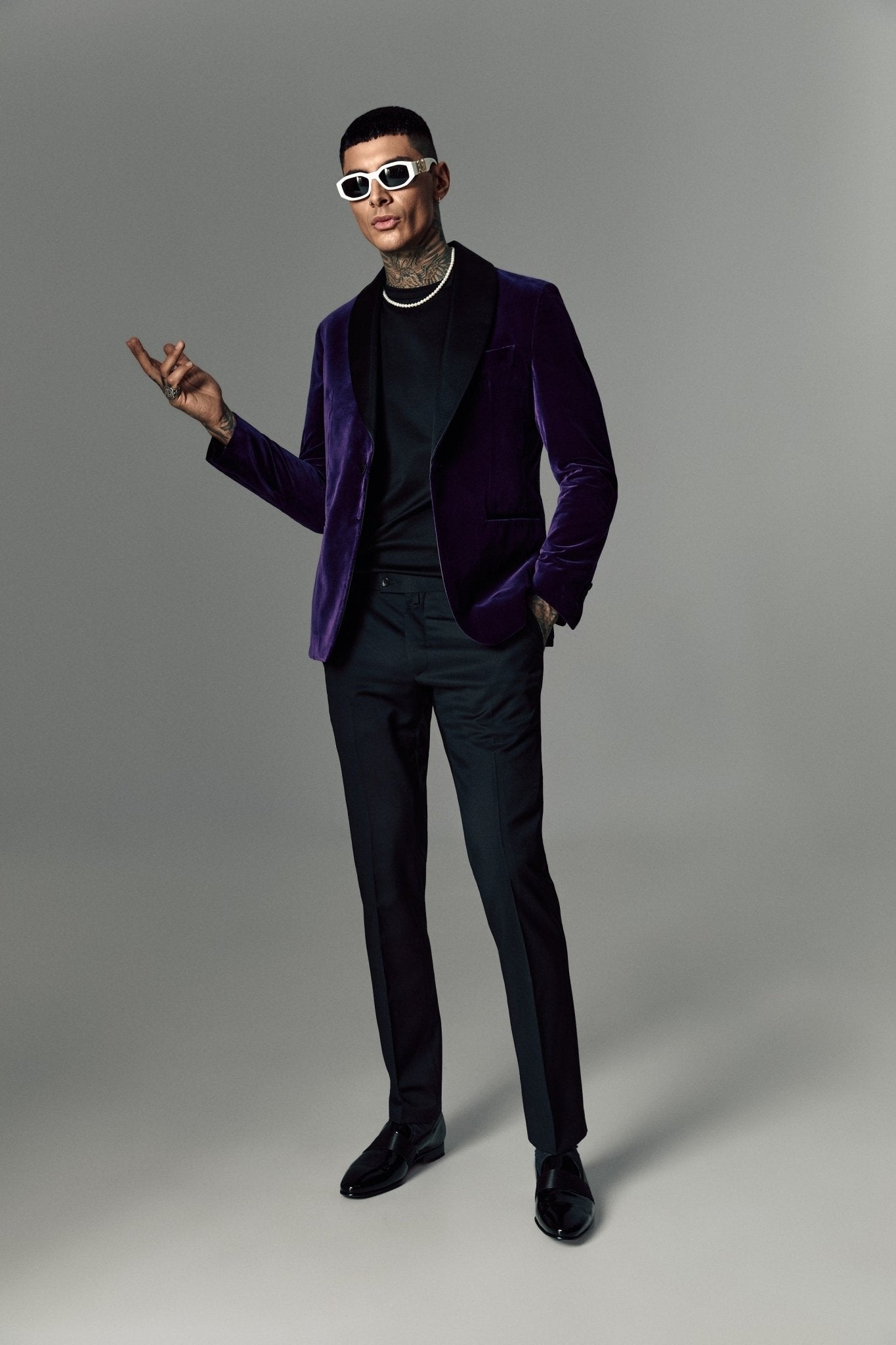 Sacou smoking din catifea mauve - Viggo