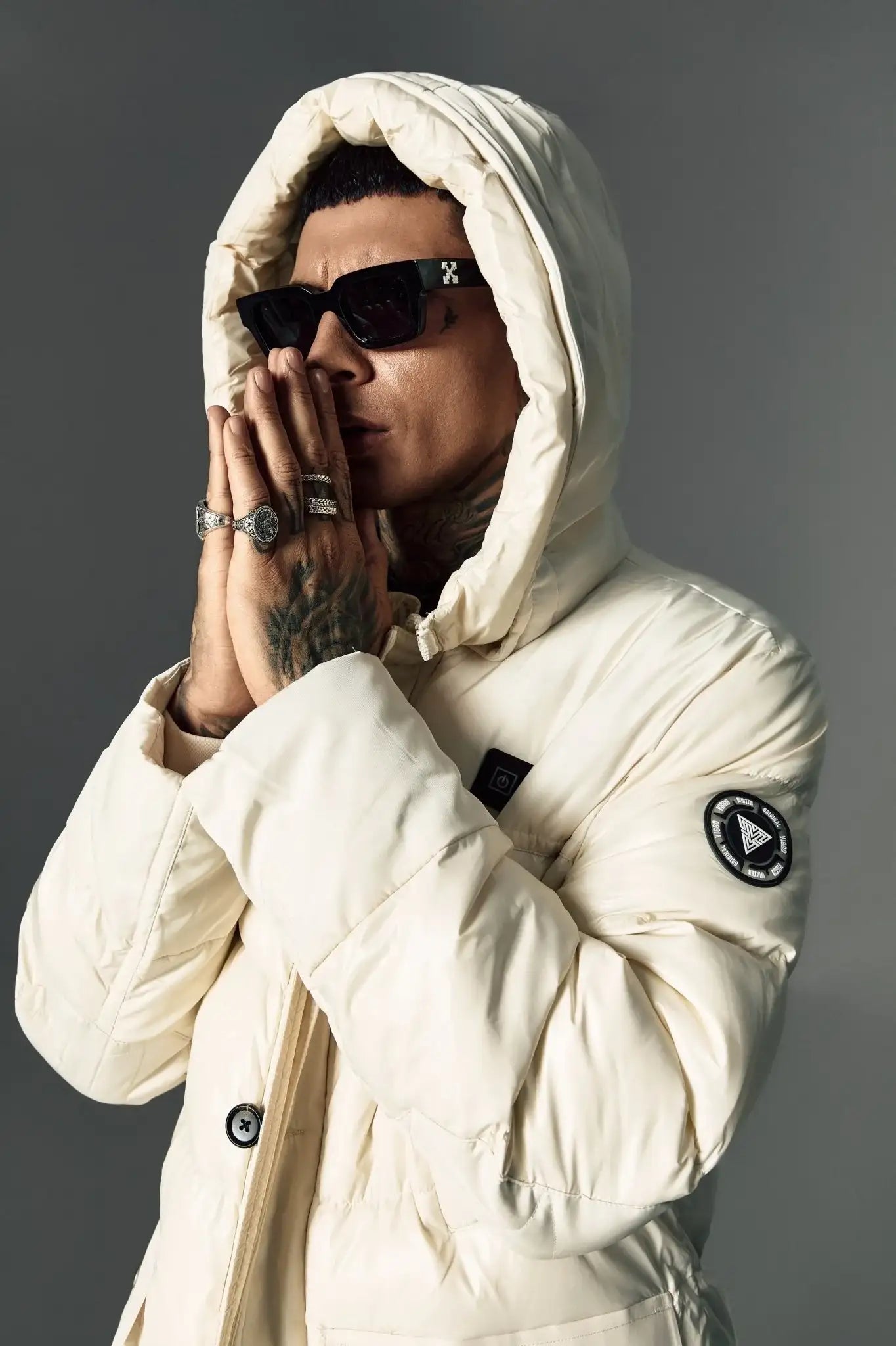 Geaca alba lunga, cu incalzire