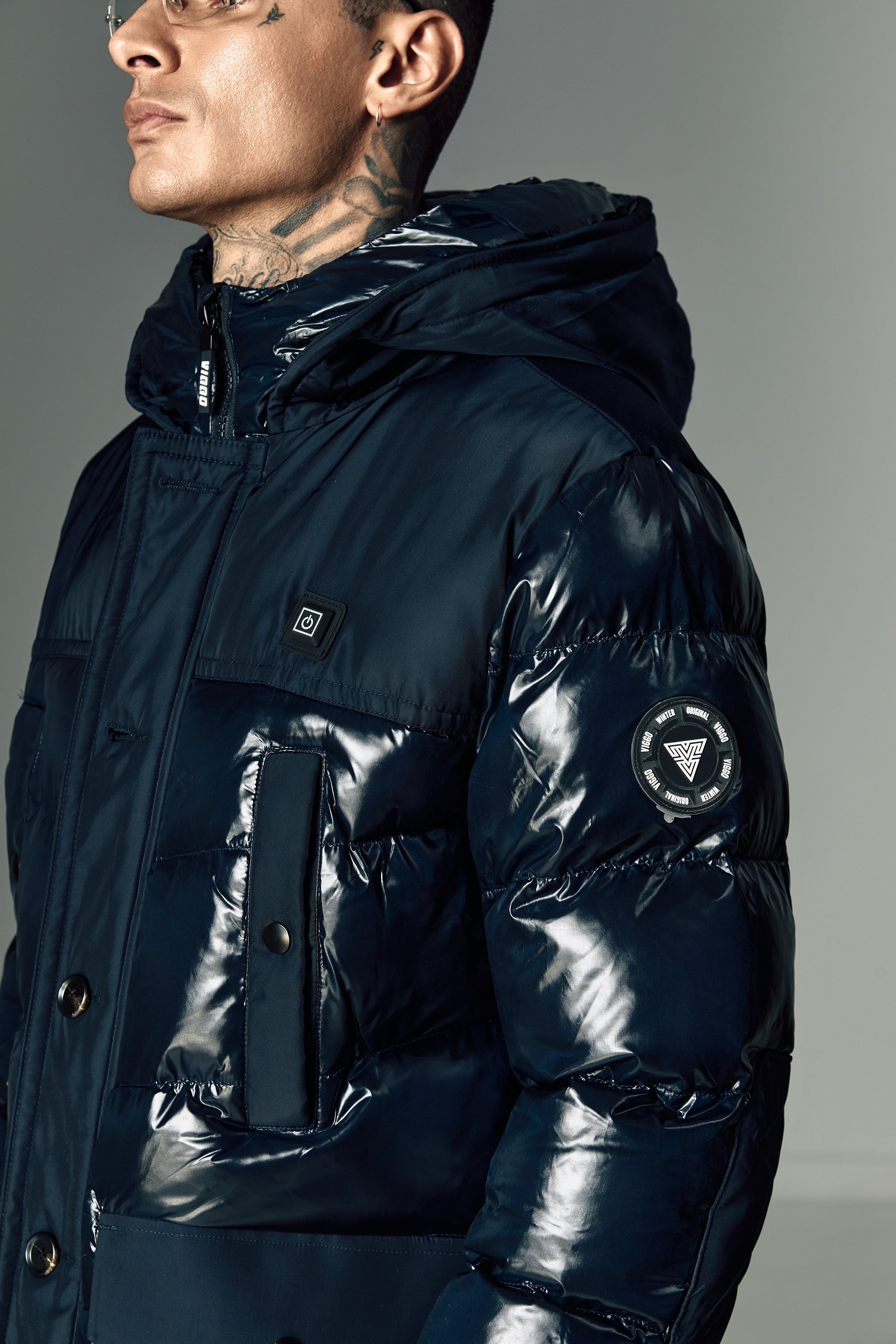 Long navy jacket, with heating