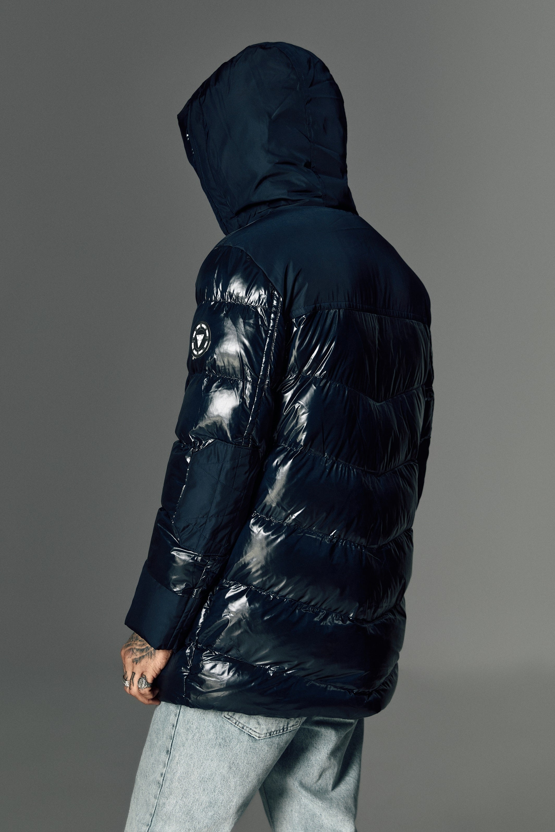 Long navy jacket, with heating
