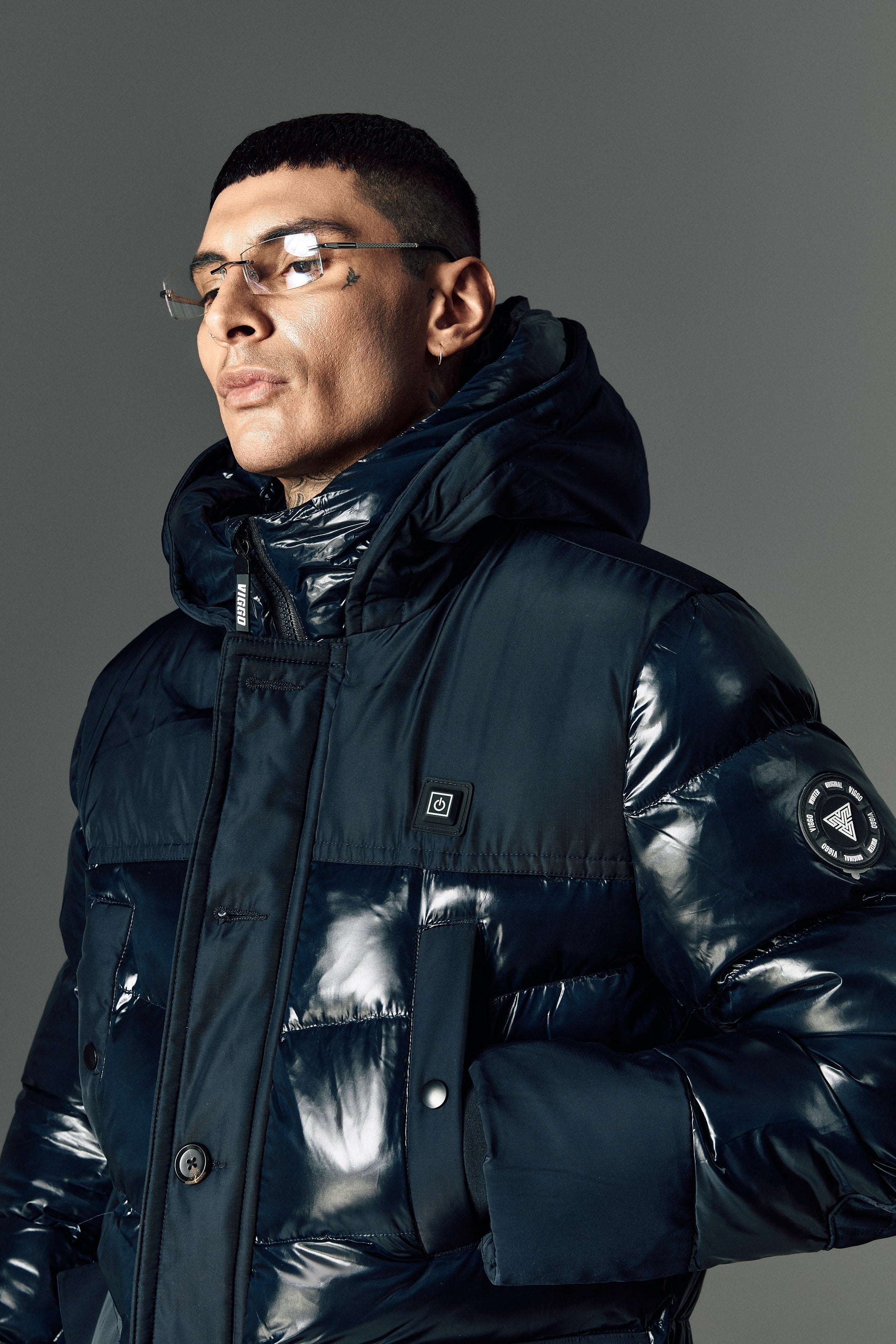Long navy jacket, with heating