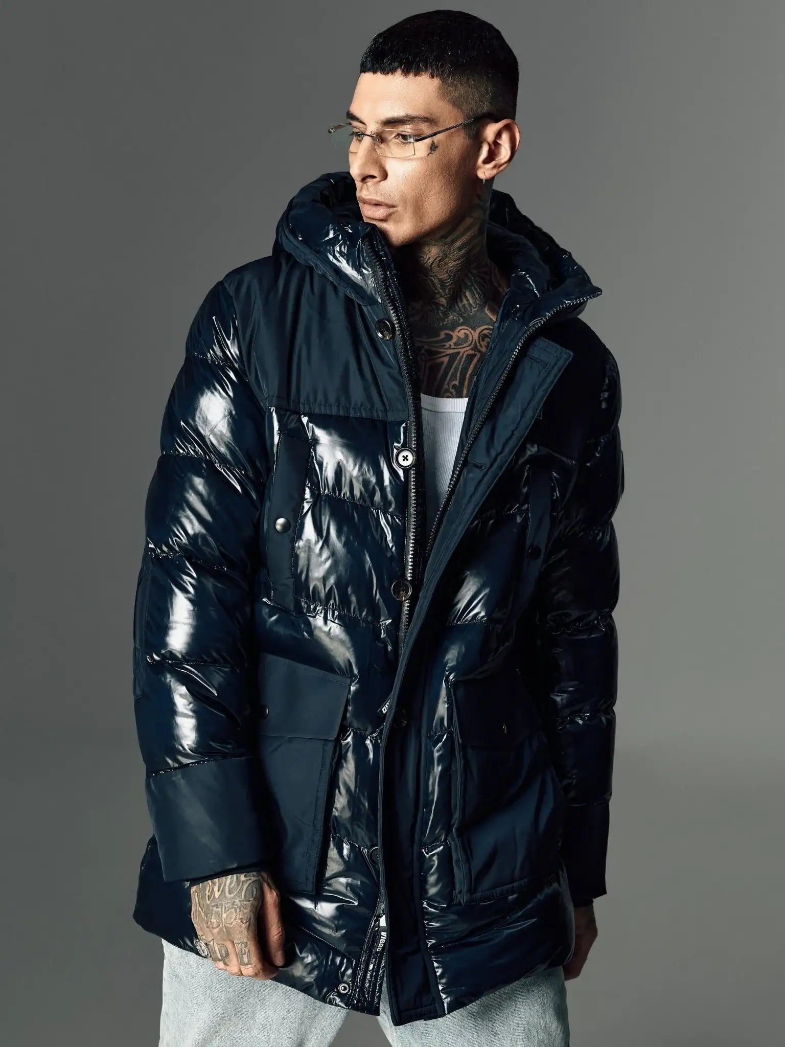 Long navy jacket, with heating