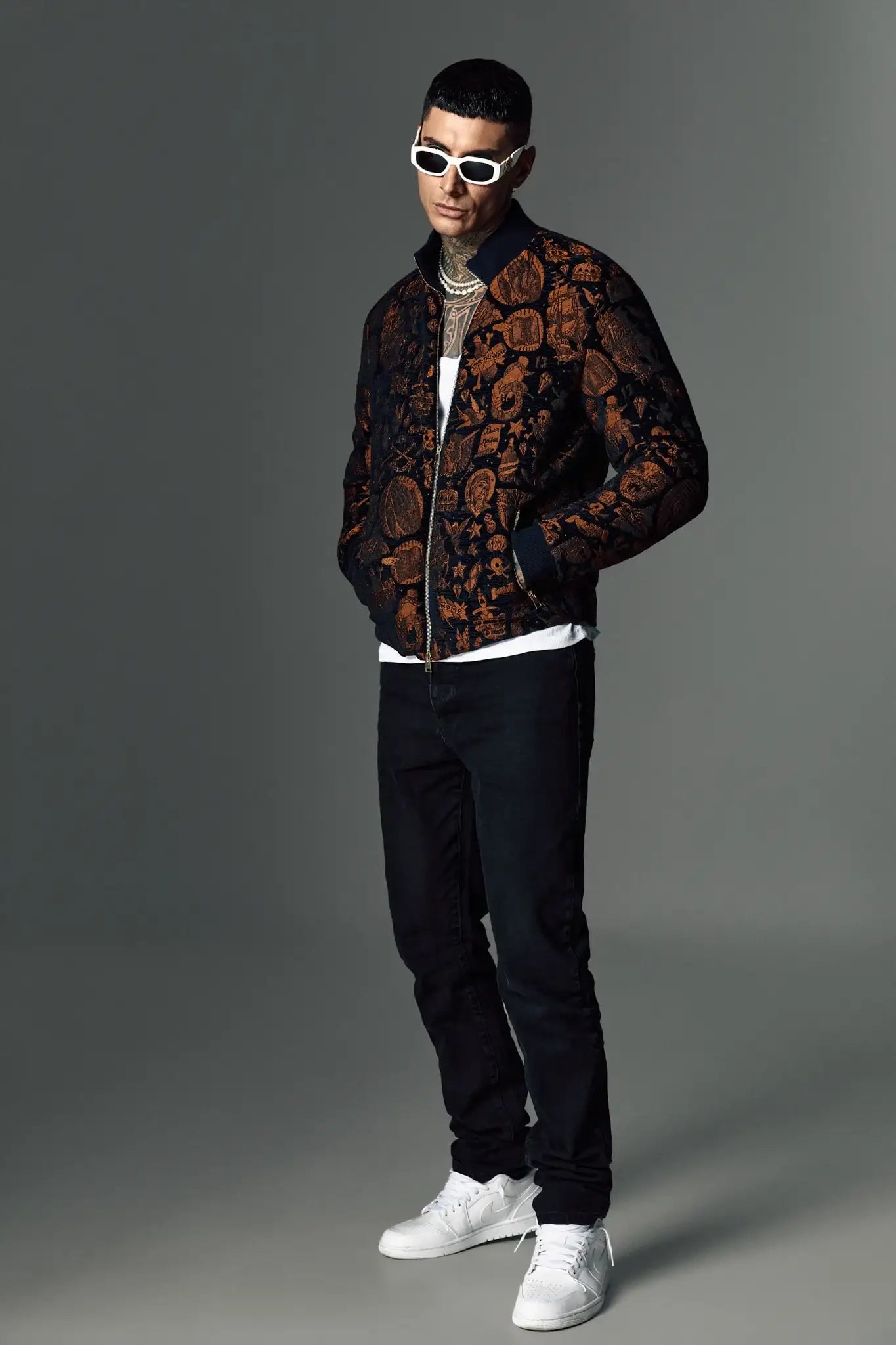 Navy velvet bomber jacket