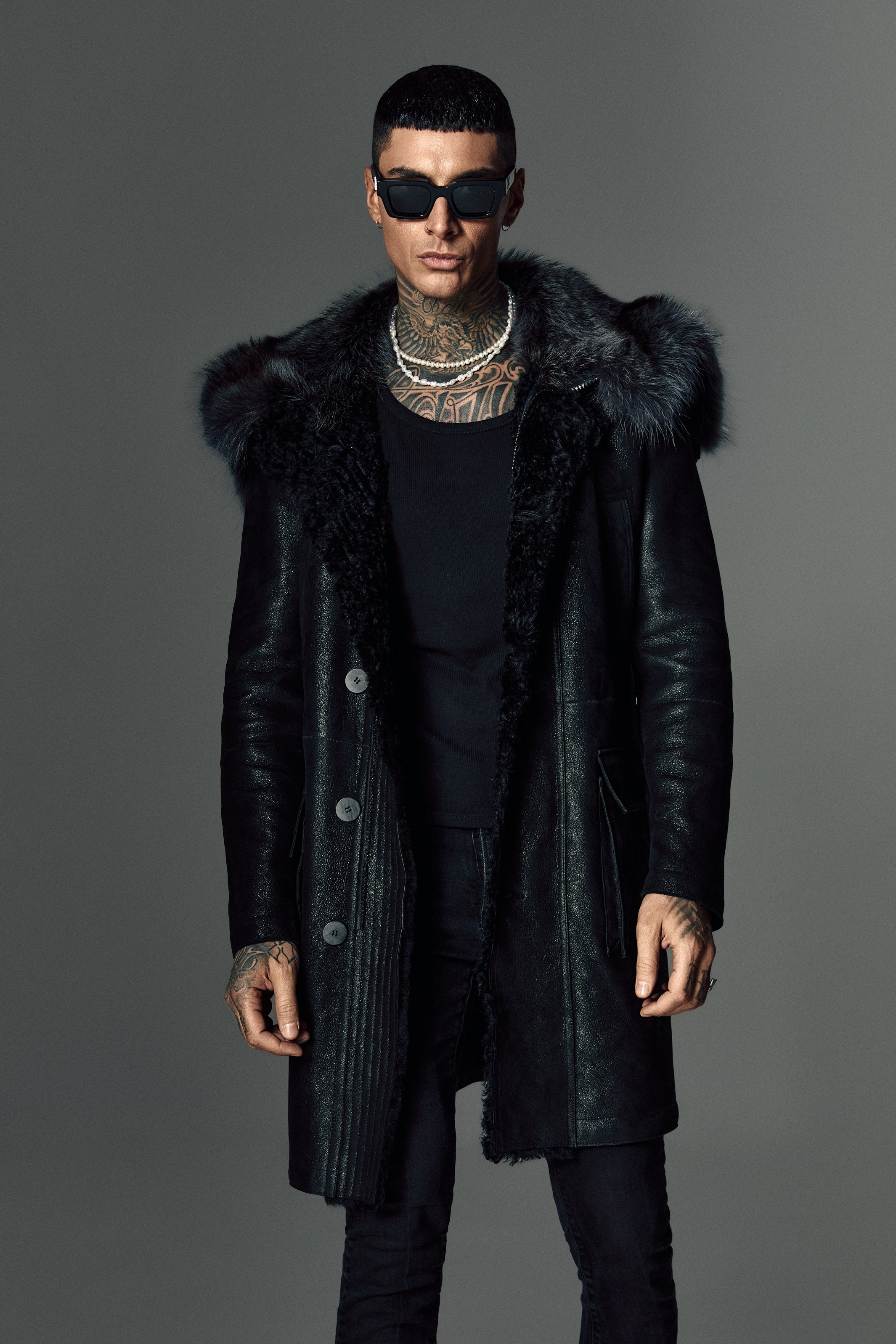 Leather coat with marmot fur