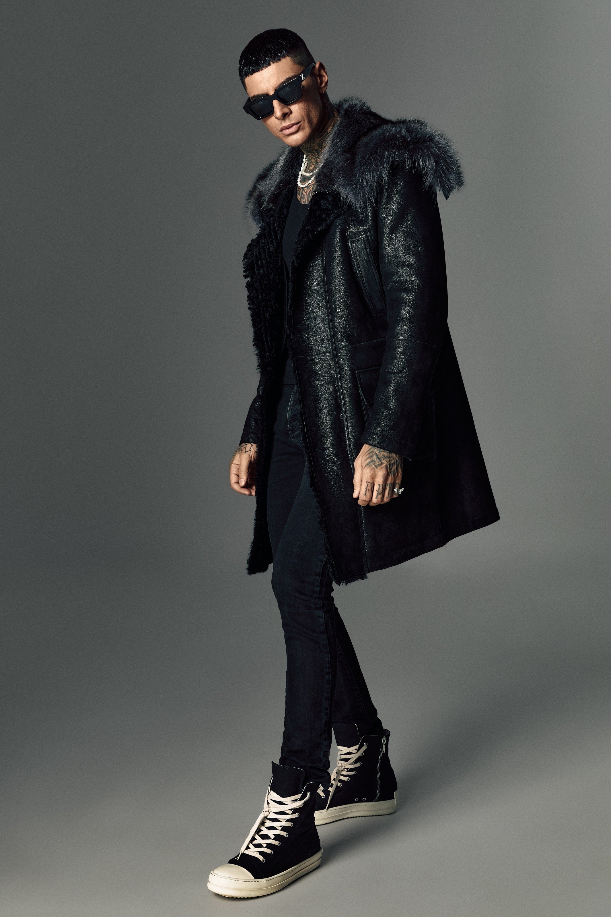 Leather coat with marmot fur