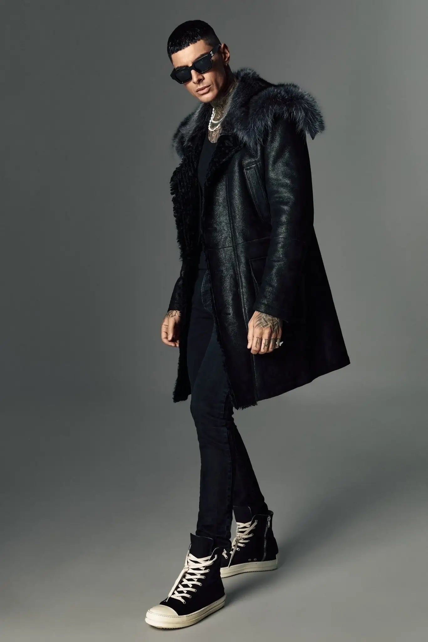 Leather coat with marmot fur