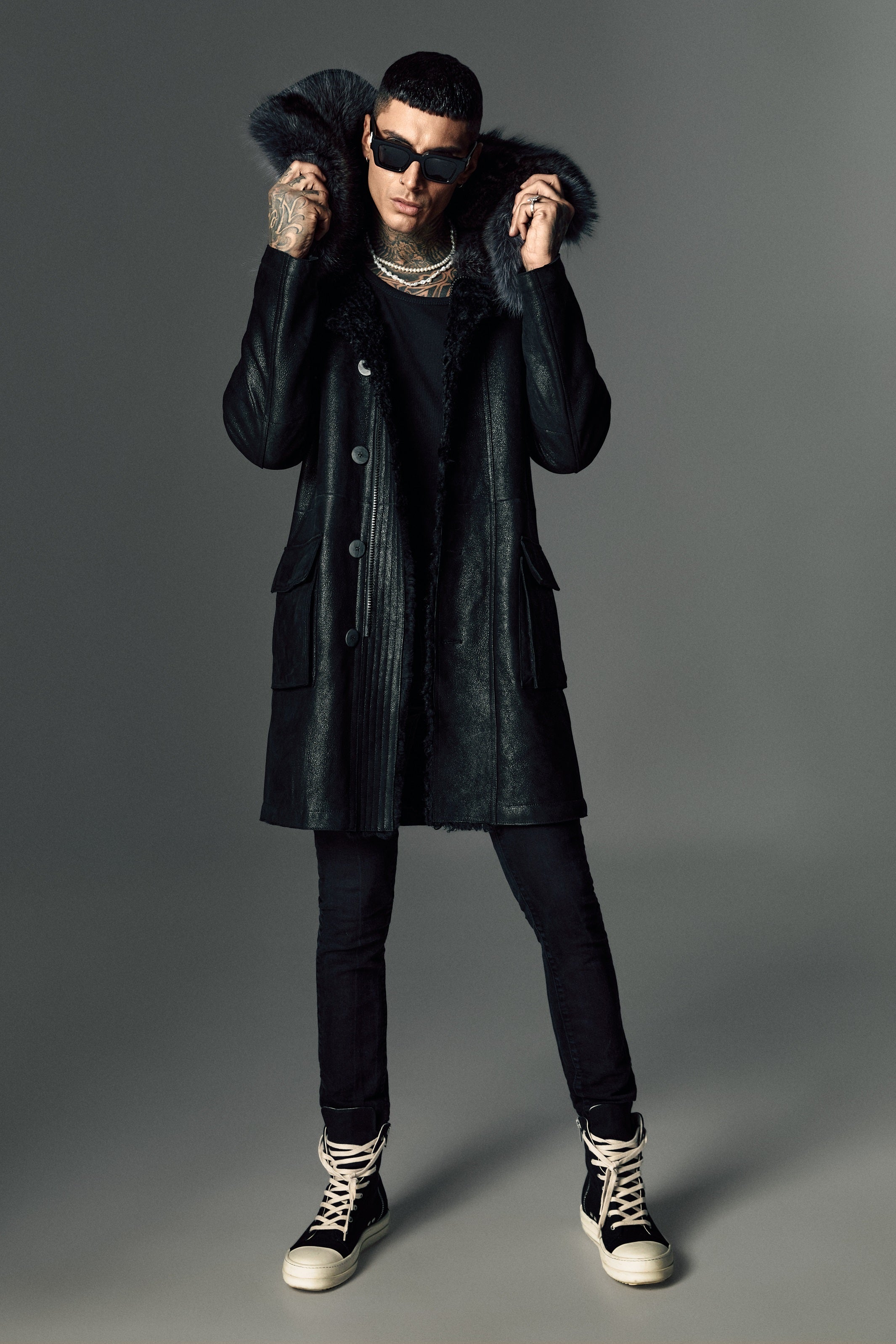 Leather coat with marmot fur