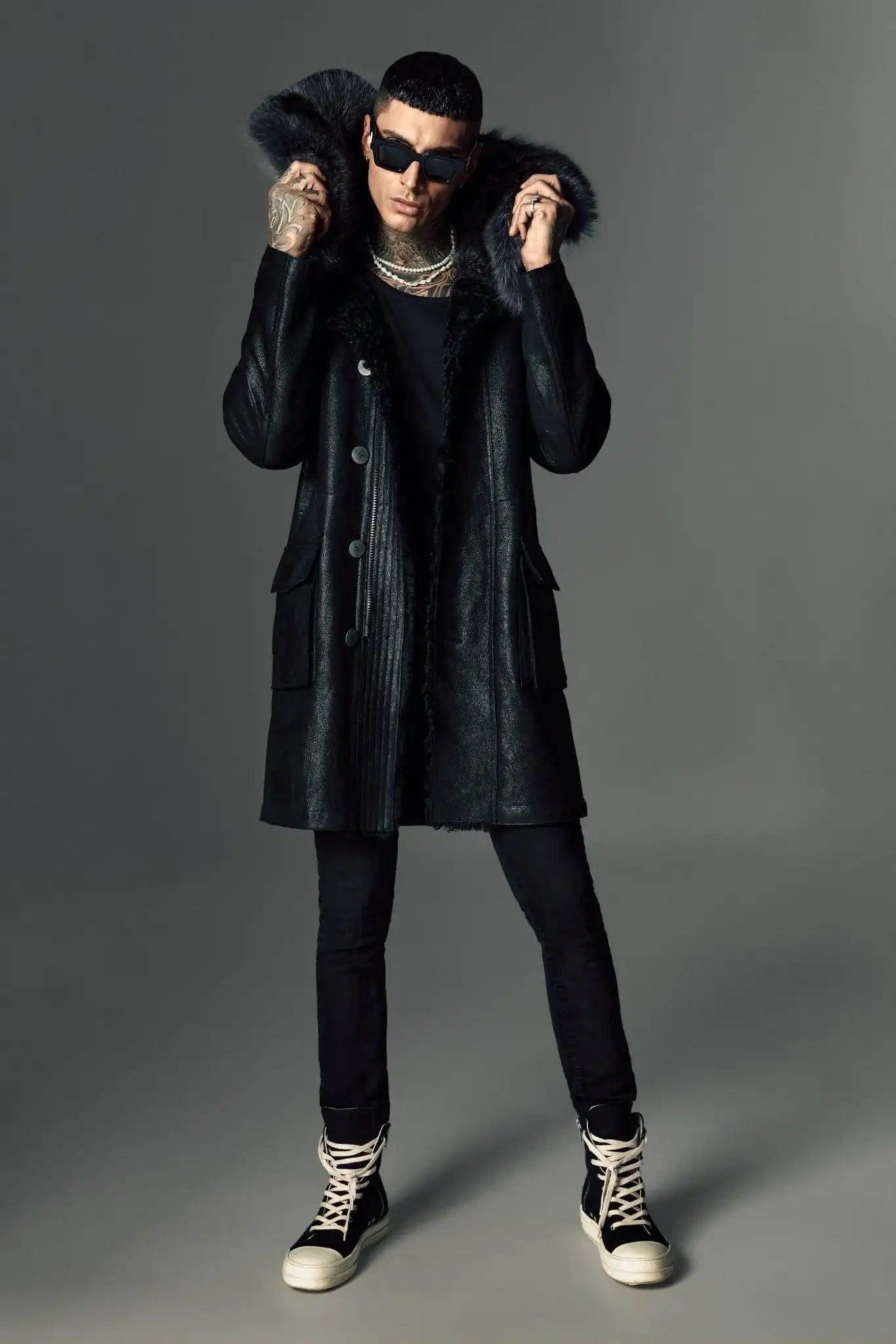 Leather coat with marmot fur