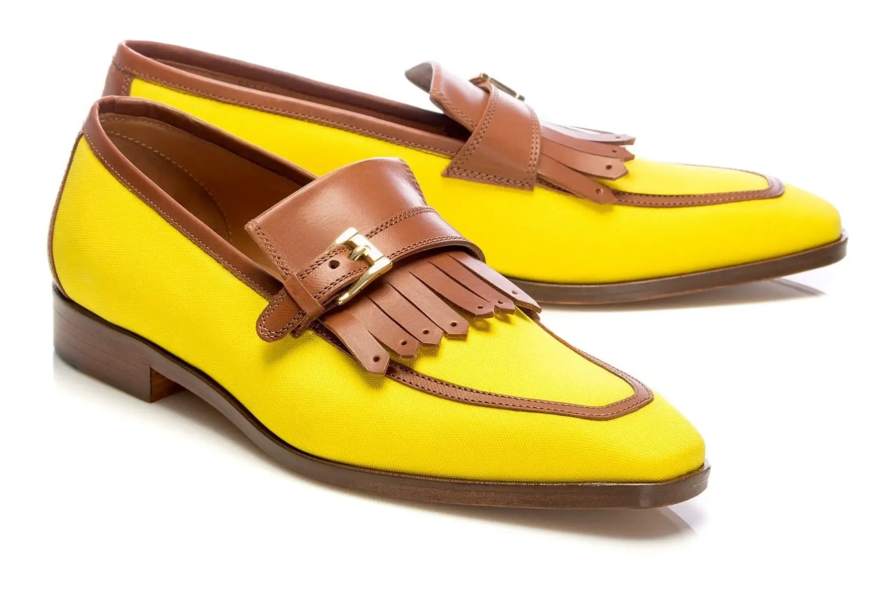 Mocasini tassel galbeni din piele si textil