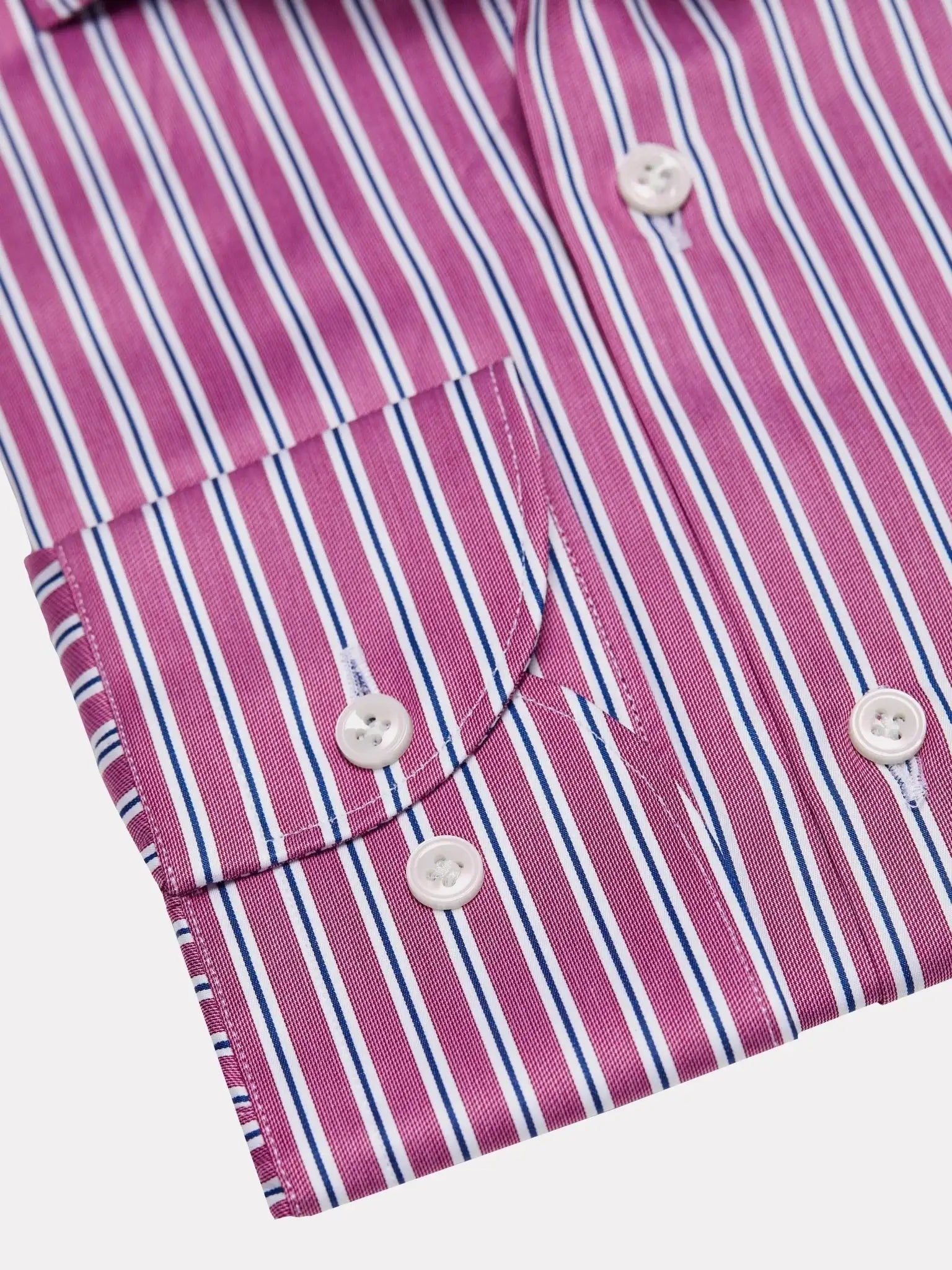 Pink shirt with white and navy stripes