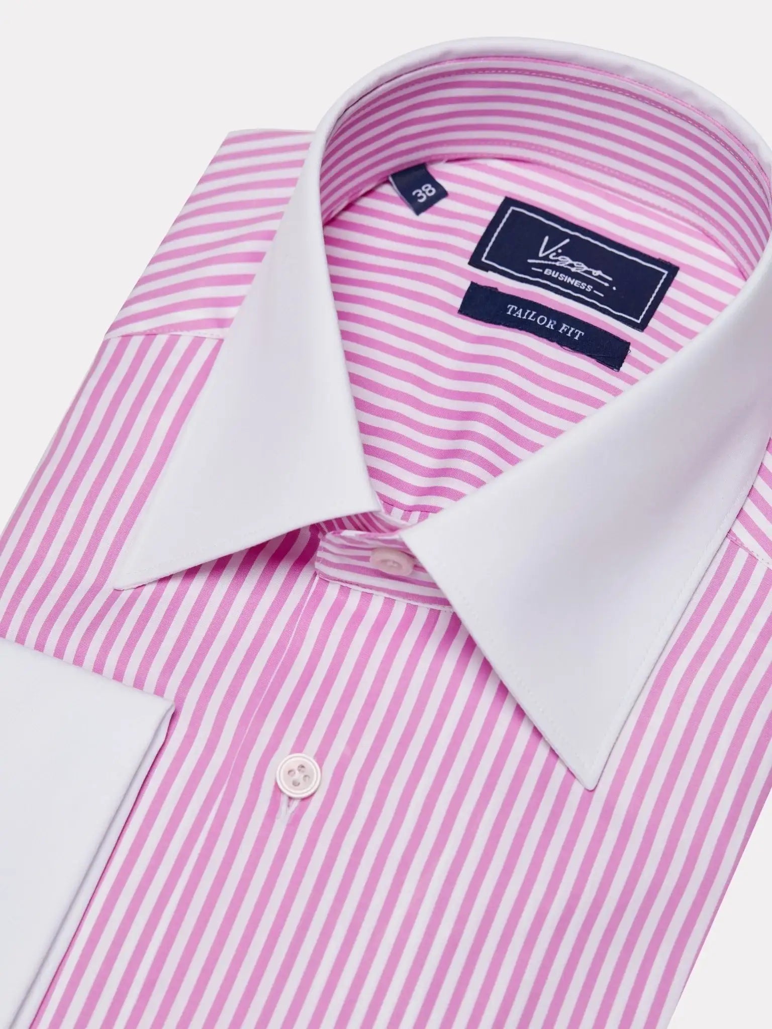 White shirt with pink stripes, button cuffs