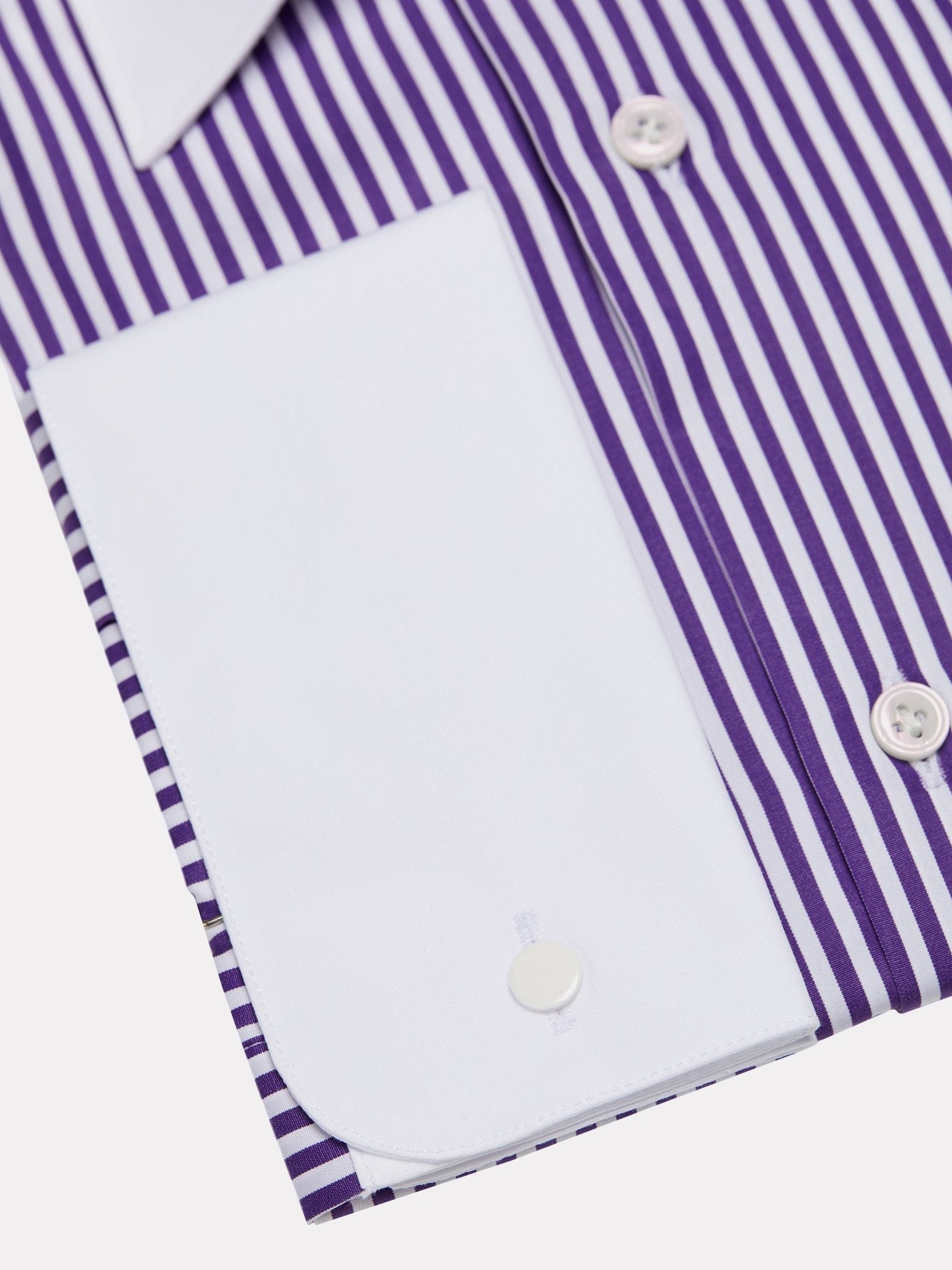 Camasa alba cu dungi mov, mansete de butoni - Viggo