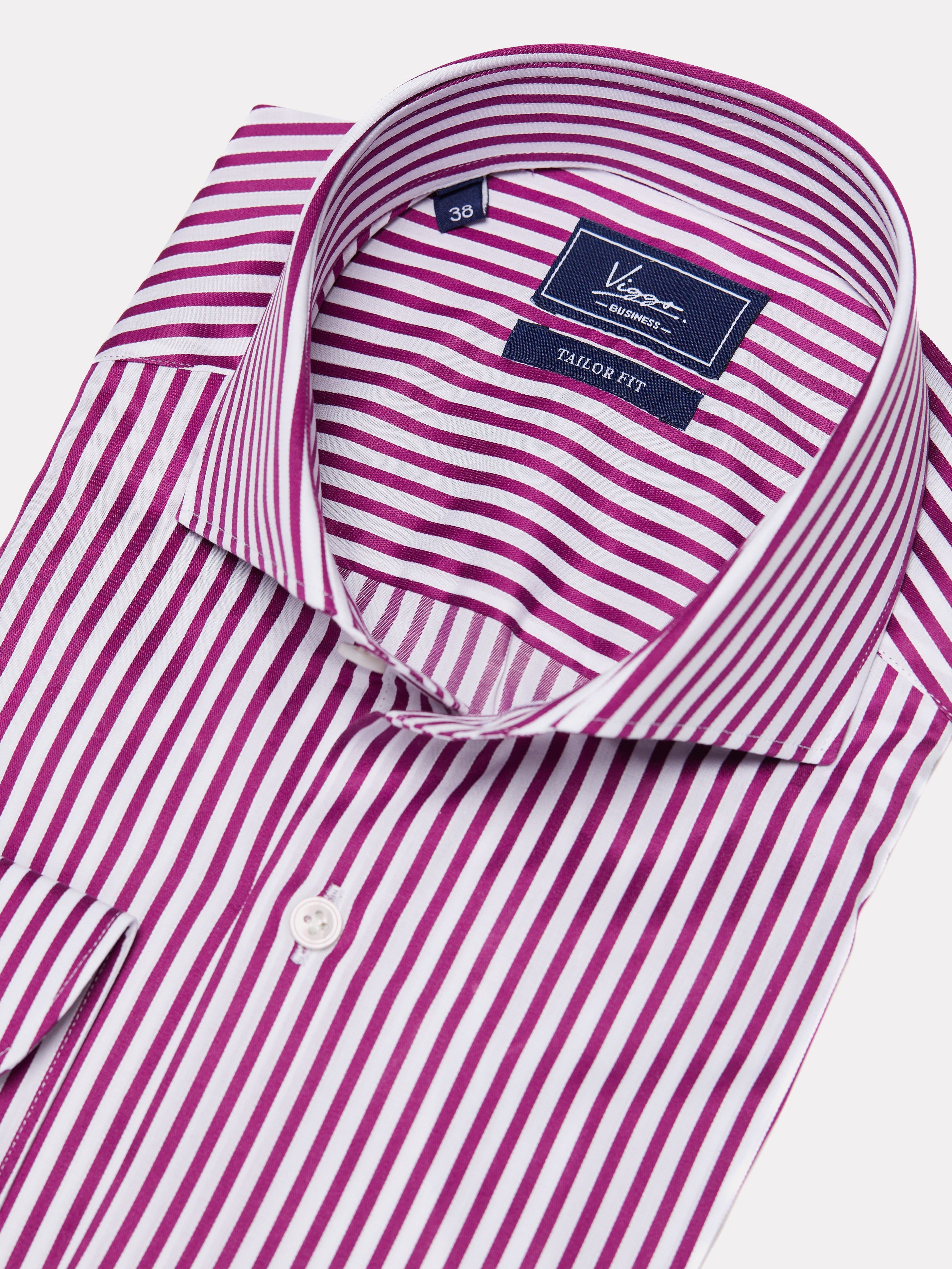 White royal bio shirt with fuchsia stripes
