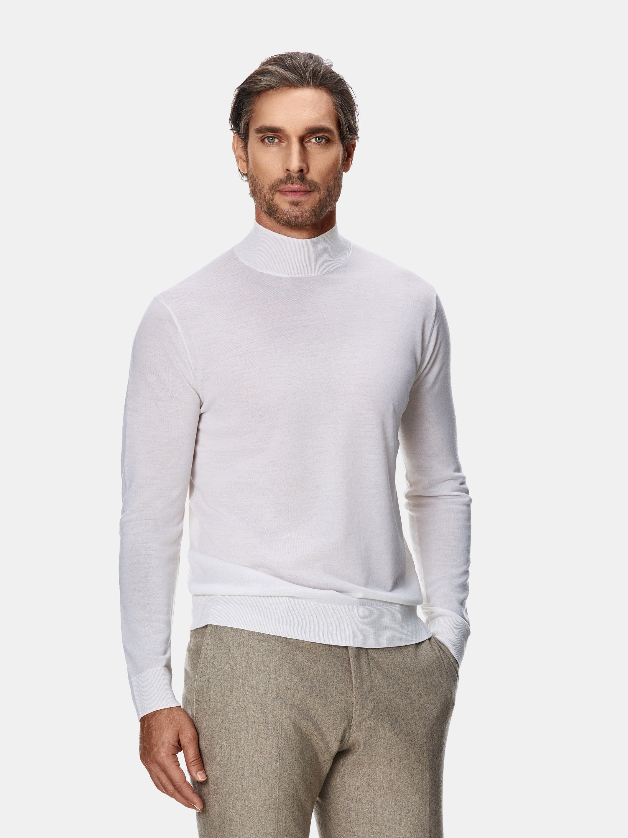 White 16 GG merino wool high neck sweater