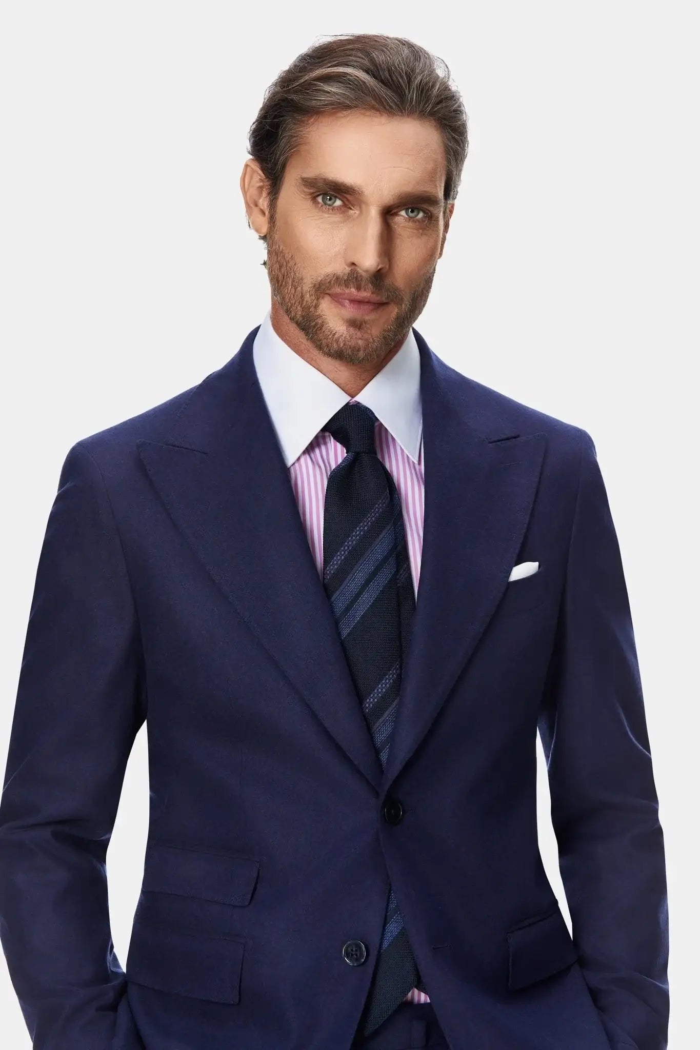 White shirt with pink stripes, button cuffs