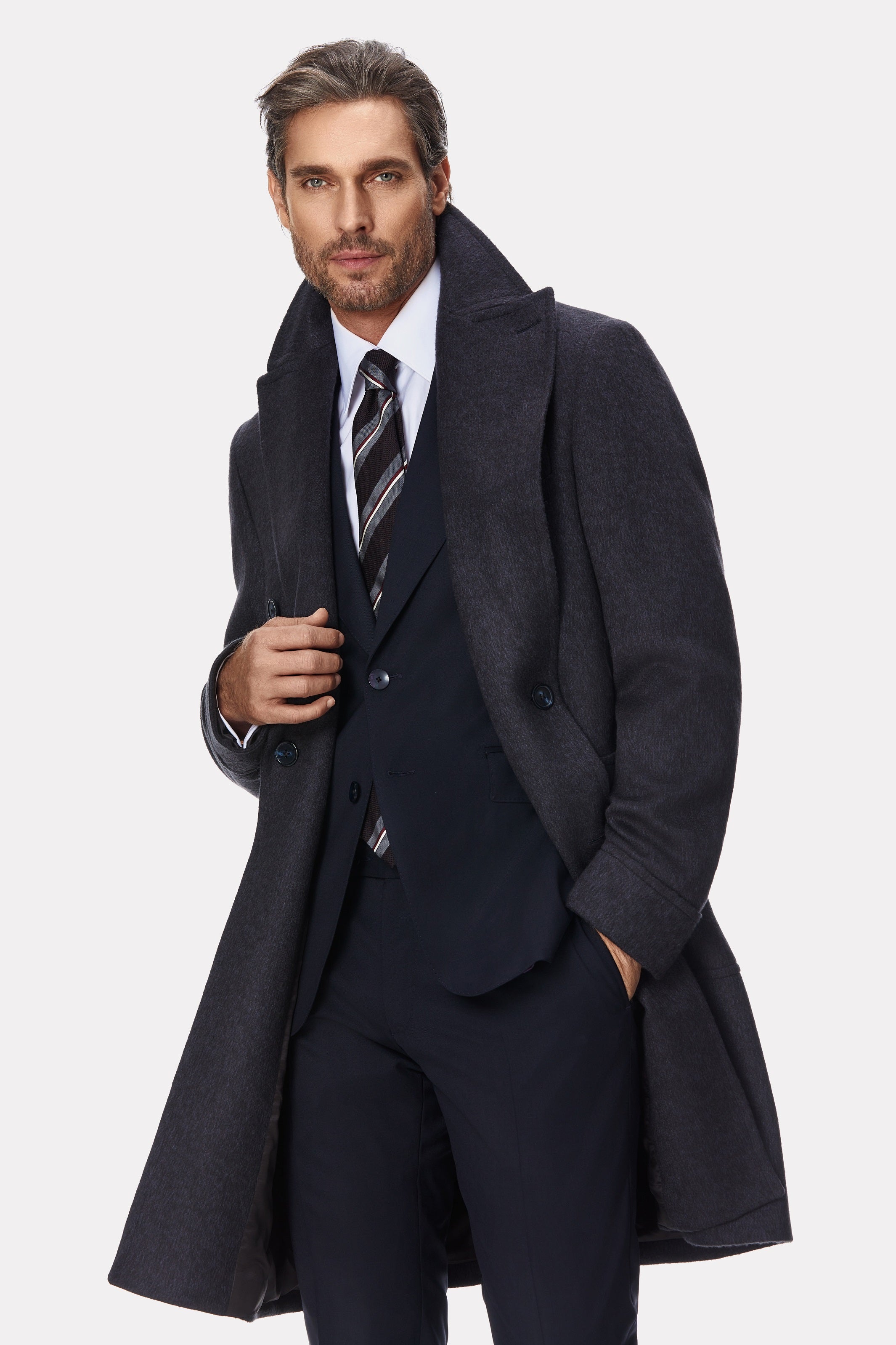 Gray camel hair coat