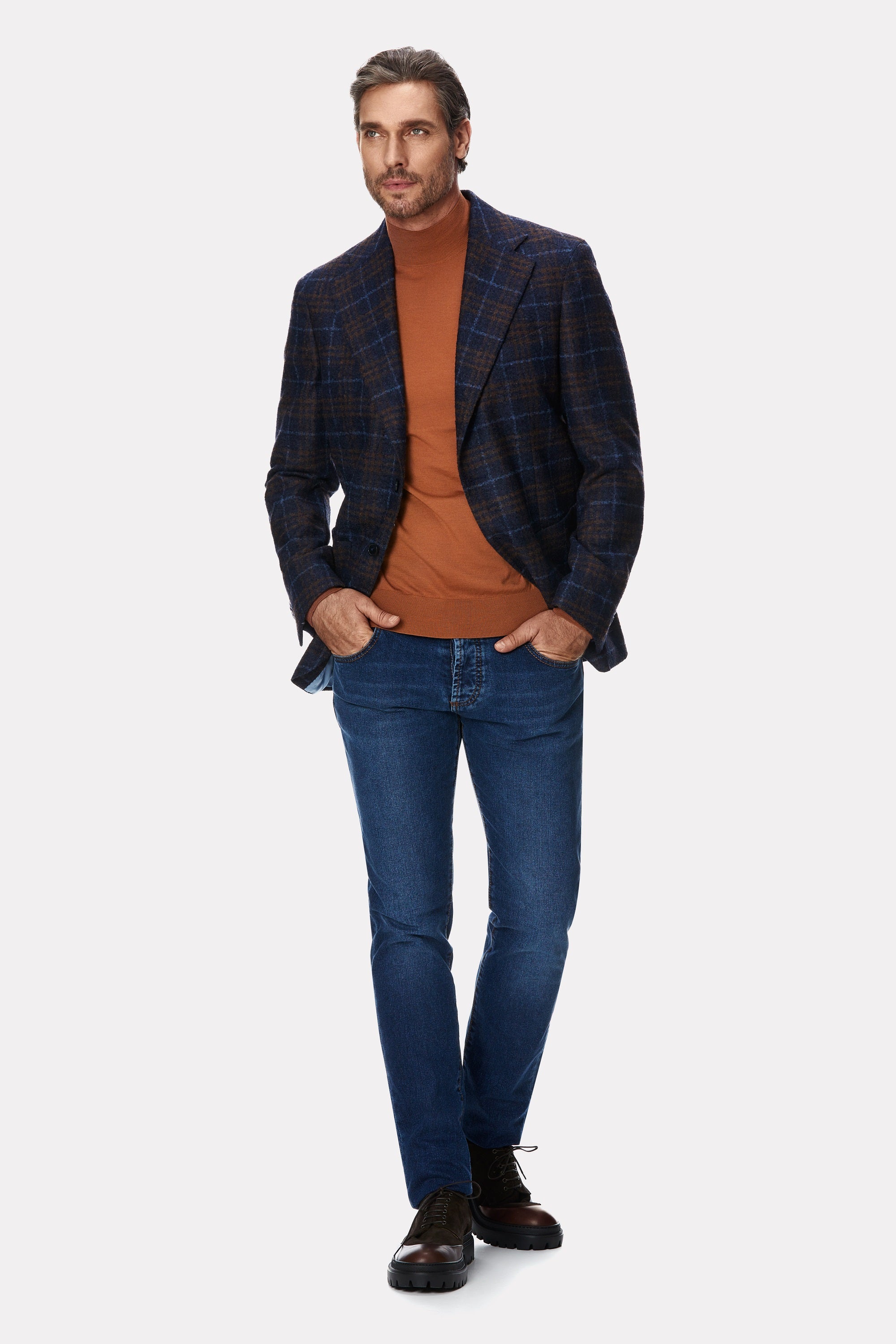 Plaid jacket in alpaca wool, tailored fit