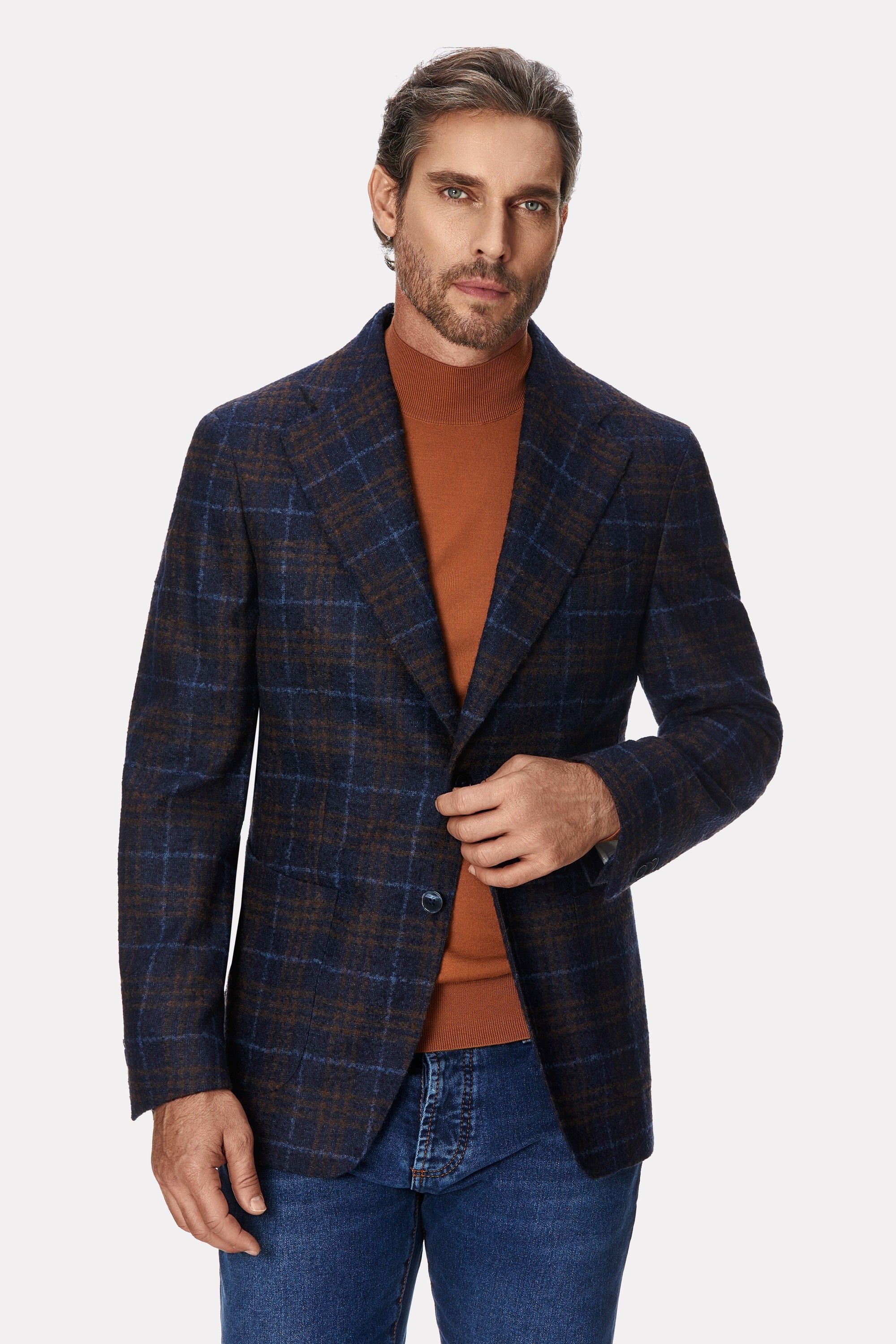 Plaid jacket in alpaca wool, tailored fit