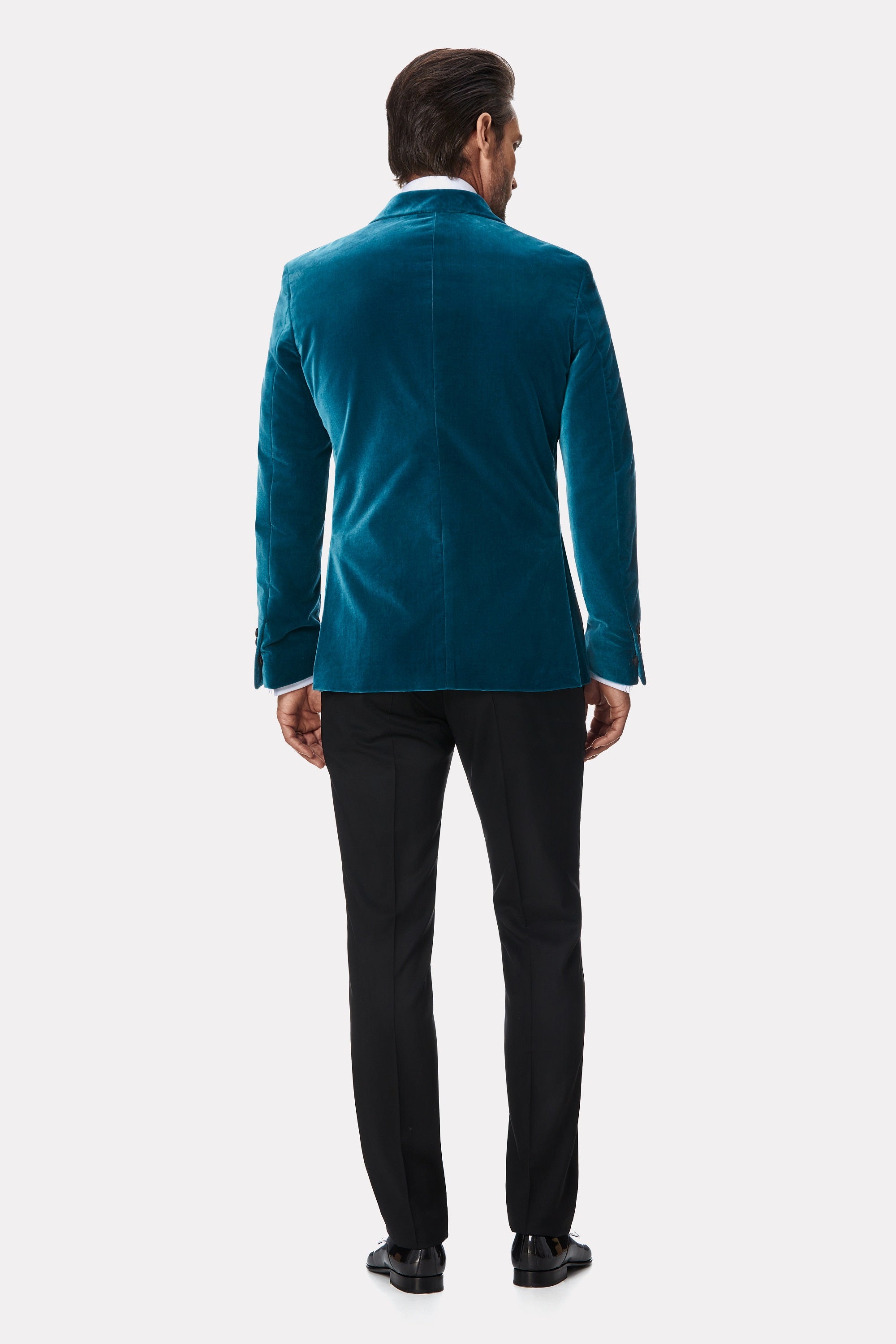 Sacou smoking turquoise din catifea