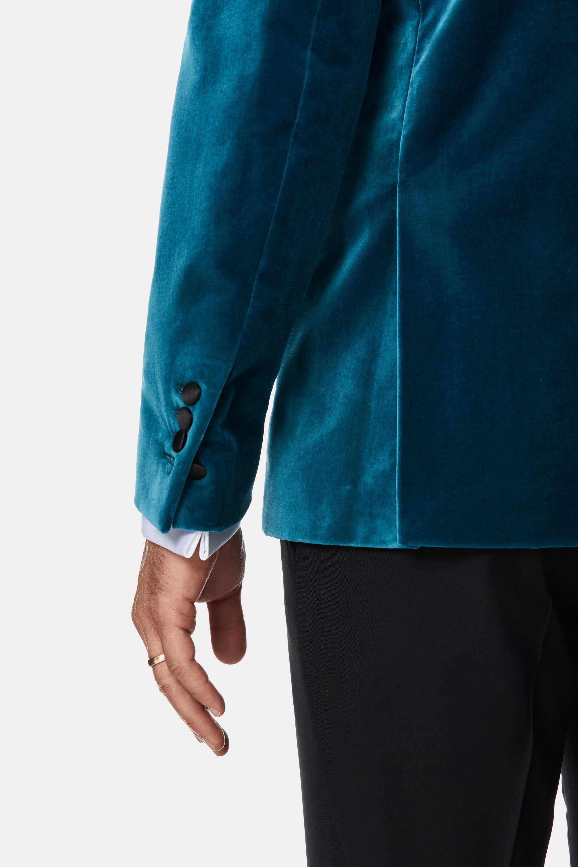 Sacou smoking turquoise din catifea