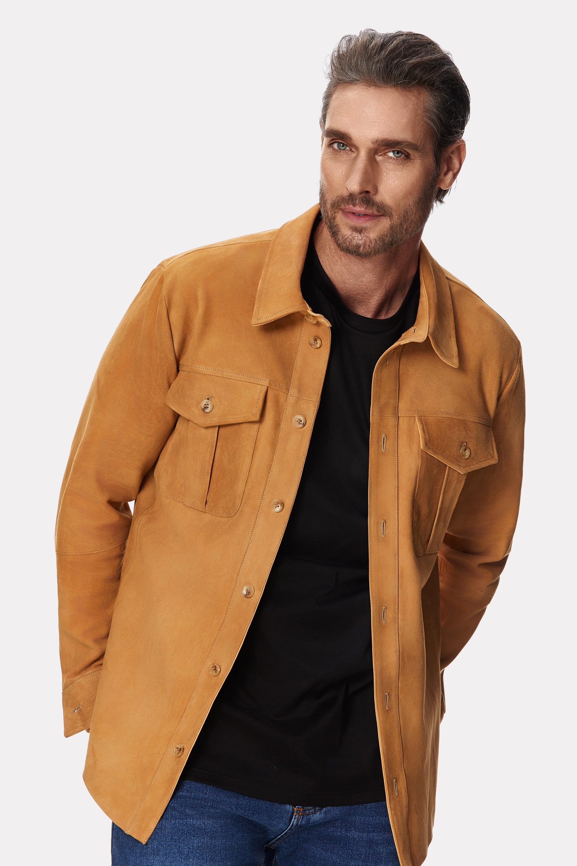 Jacheta din piele intoarsa beige