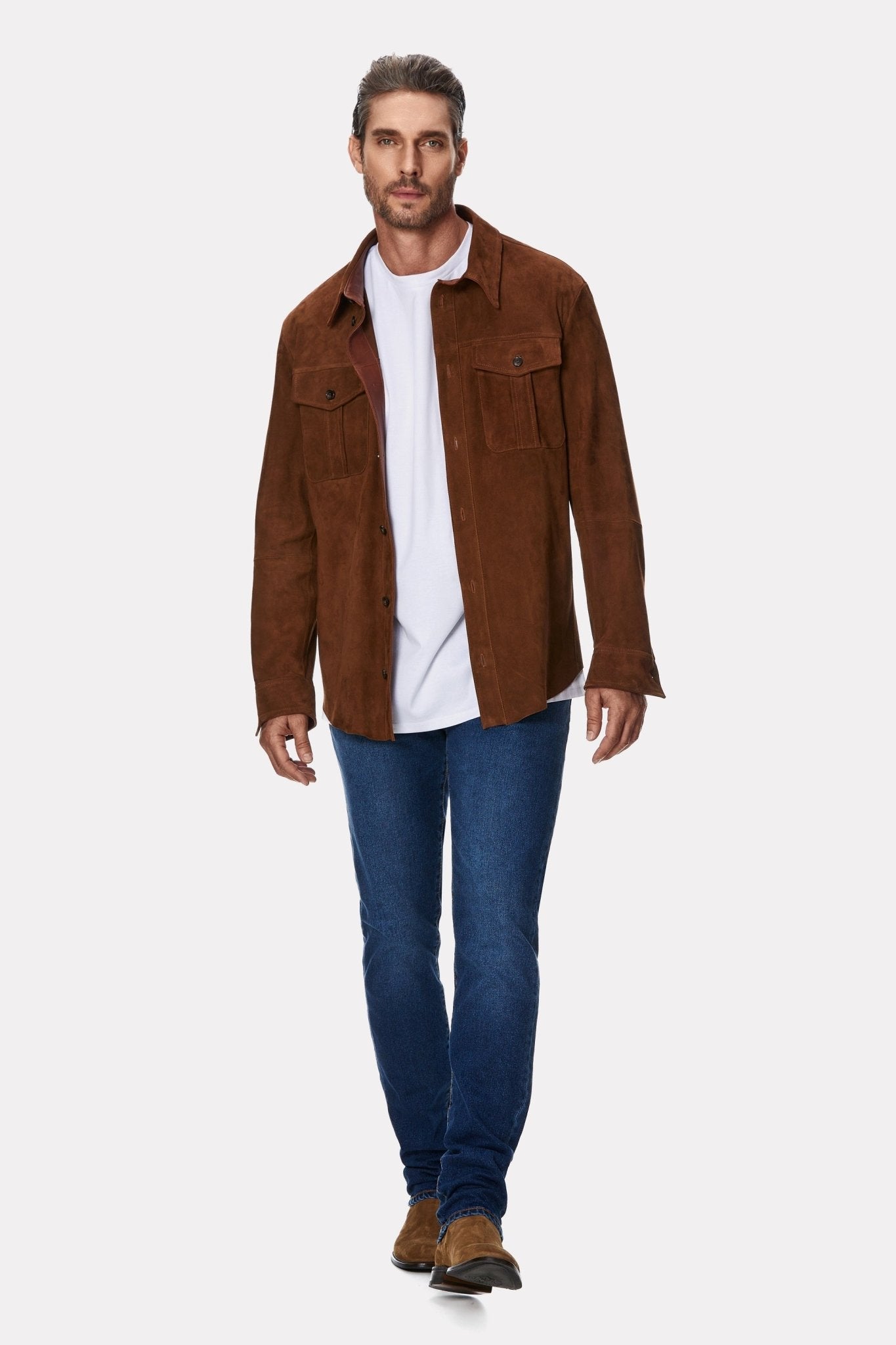 Jacheta din piele intoarsa camel - Viggo