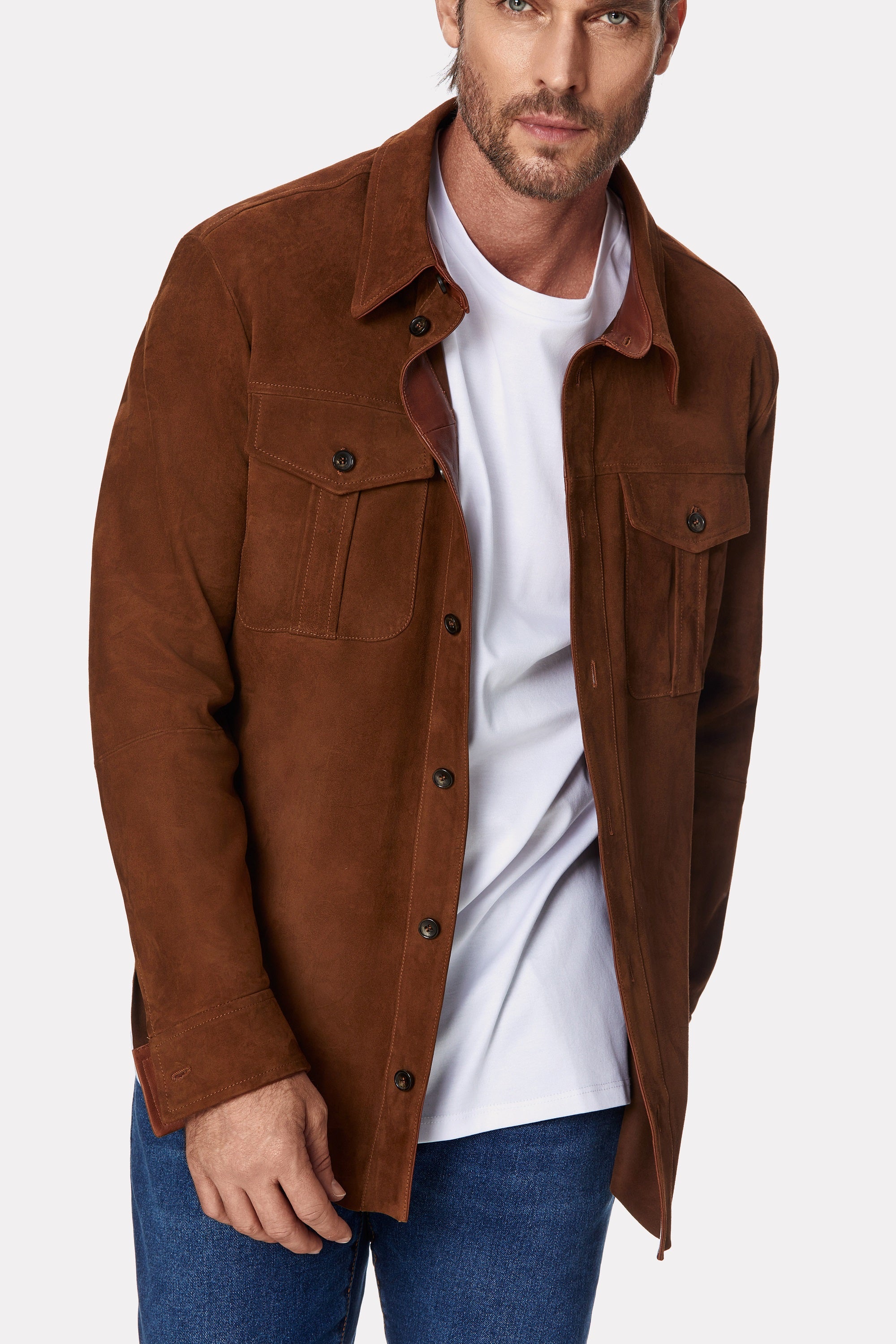 Jacheta din piele intoarsa camel