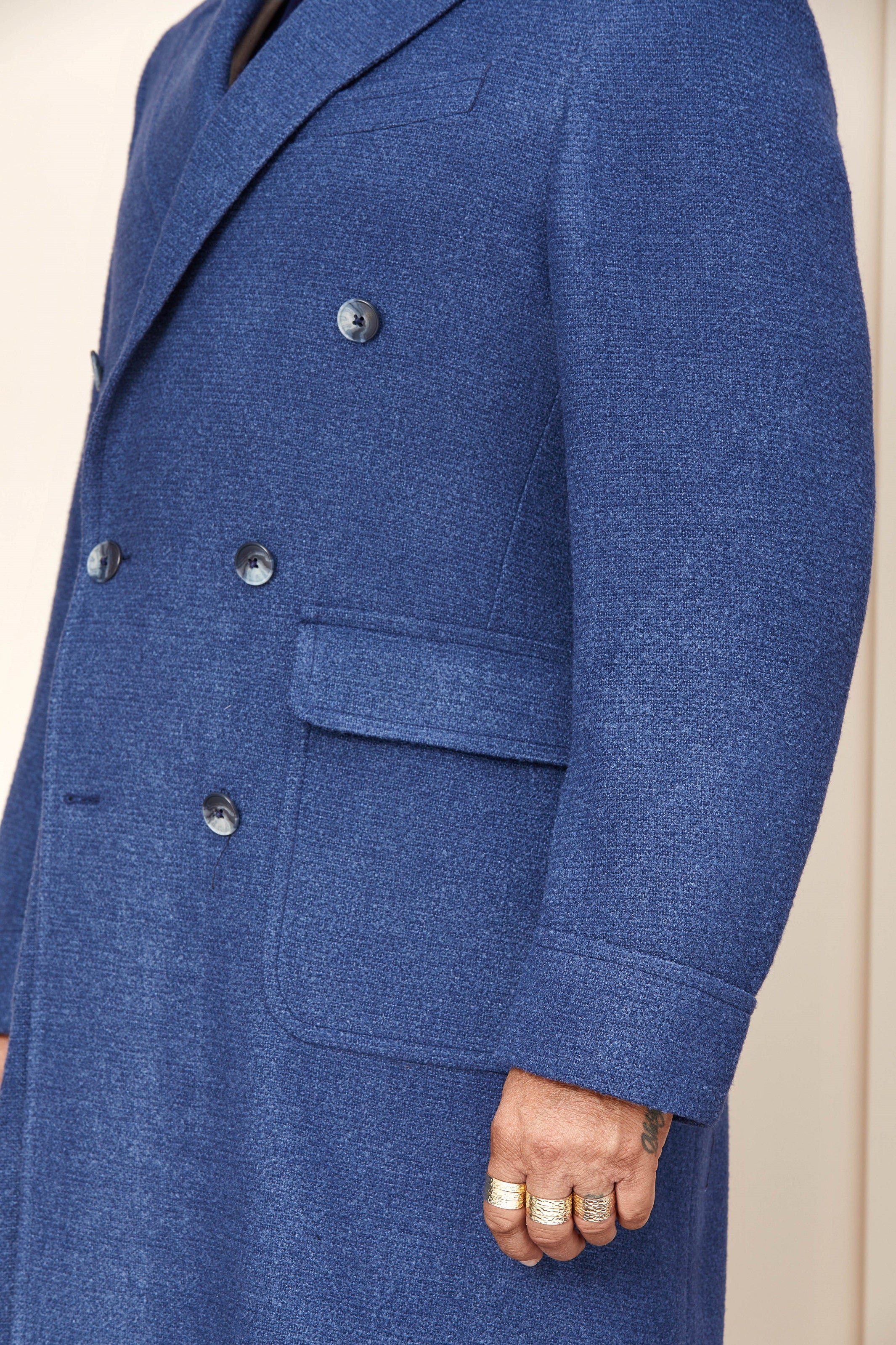 Blue camel hair coat