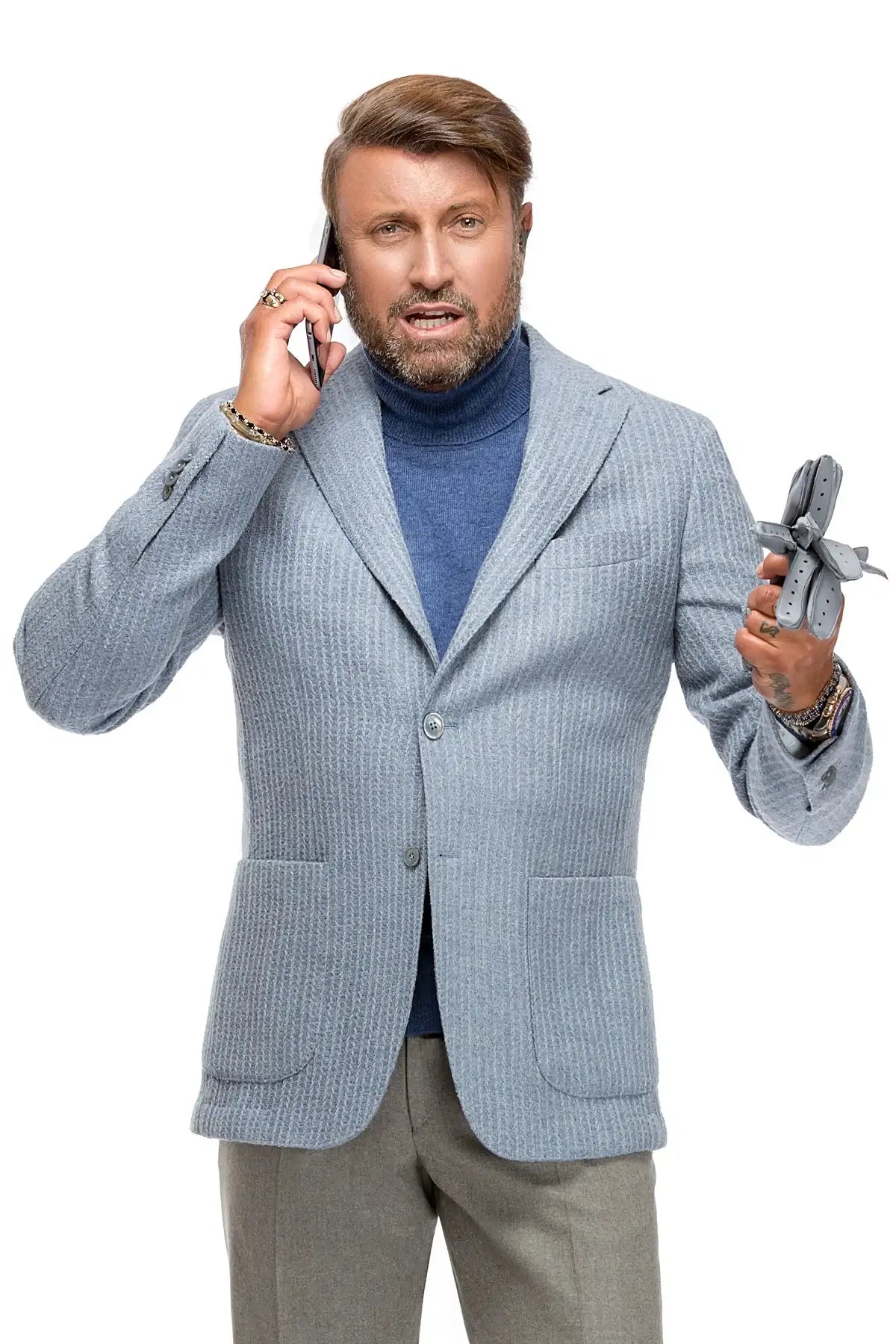 Sacou albastru cu dungi, slim fit