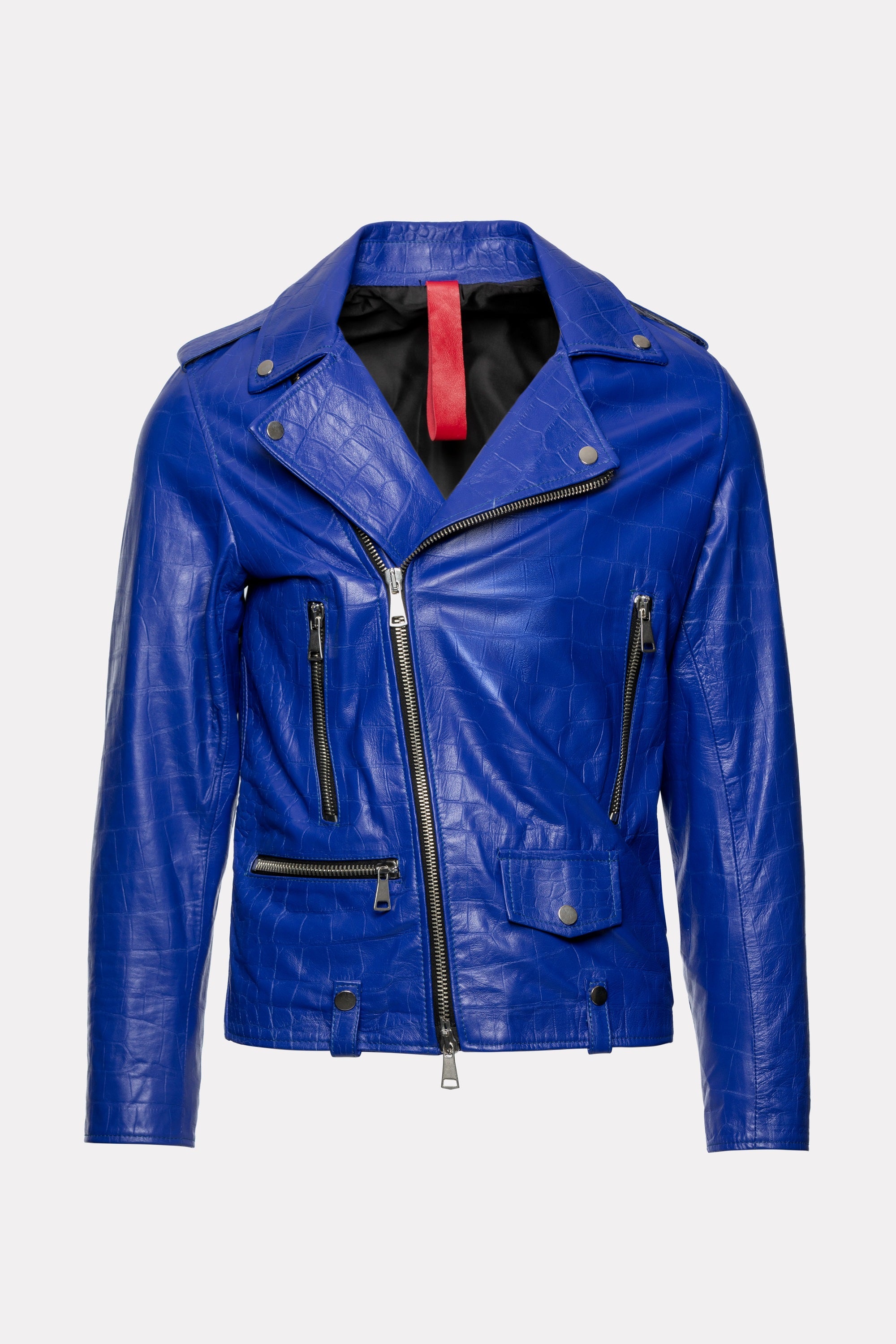 Jacheta biker din piele albastra