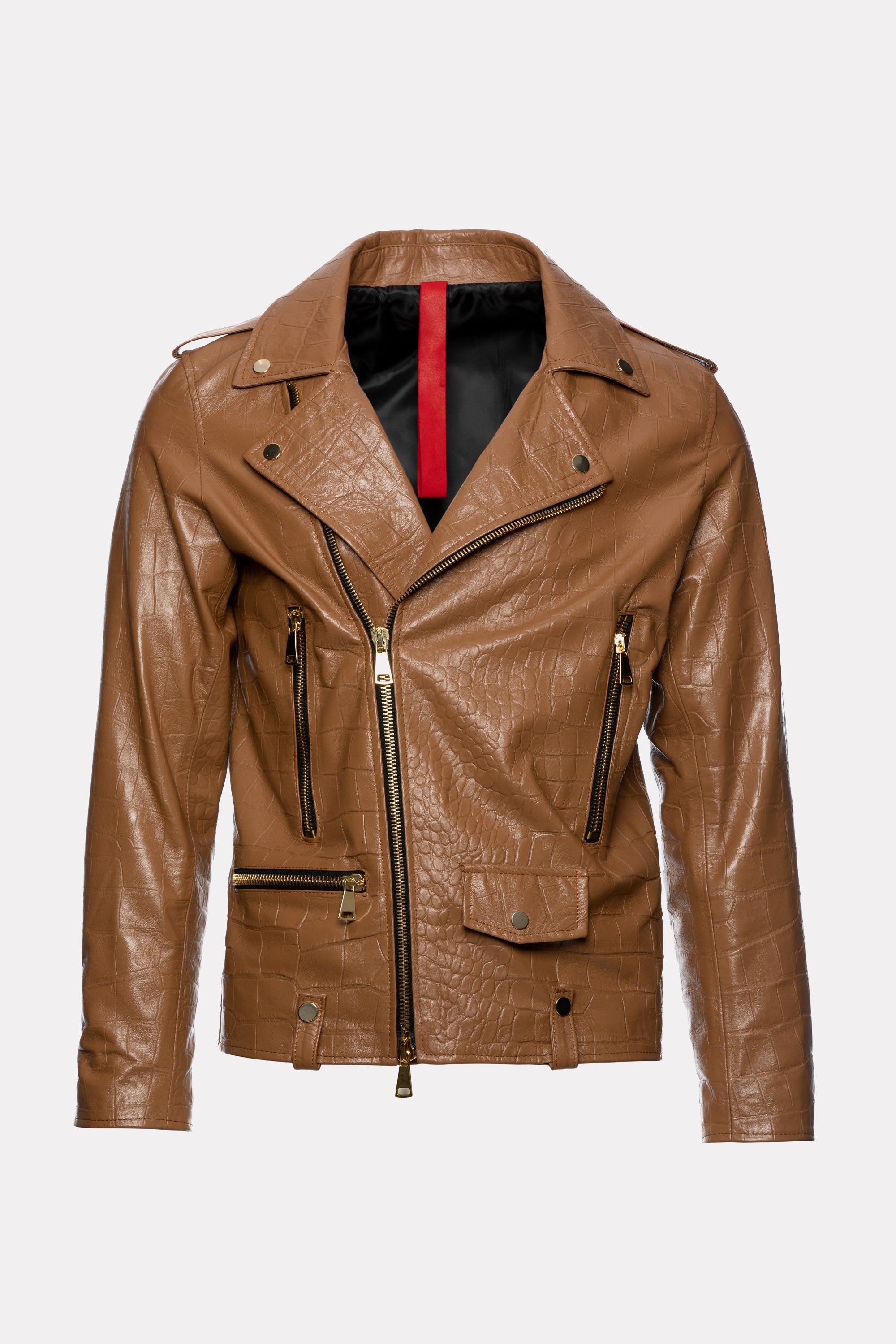 Jacheta biker din piele camel