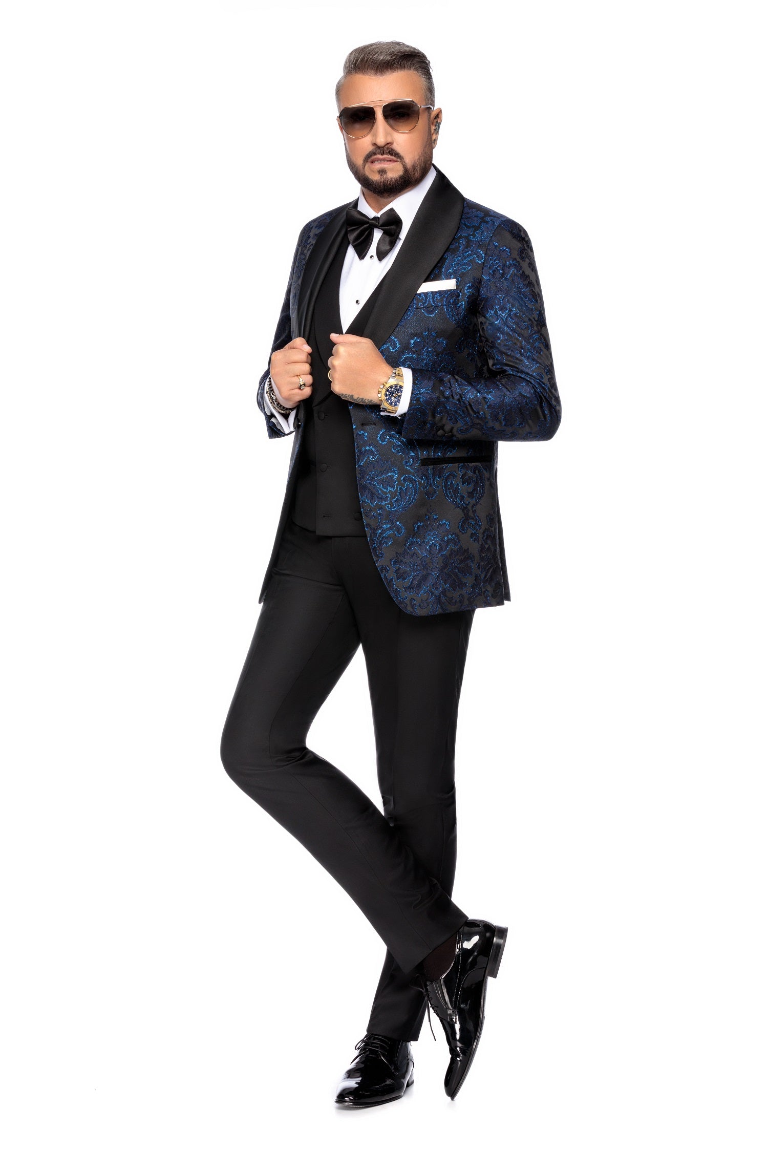 Metallic jacquard tuxedo jacket